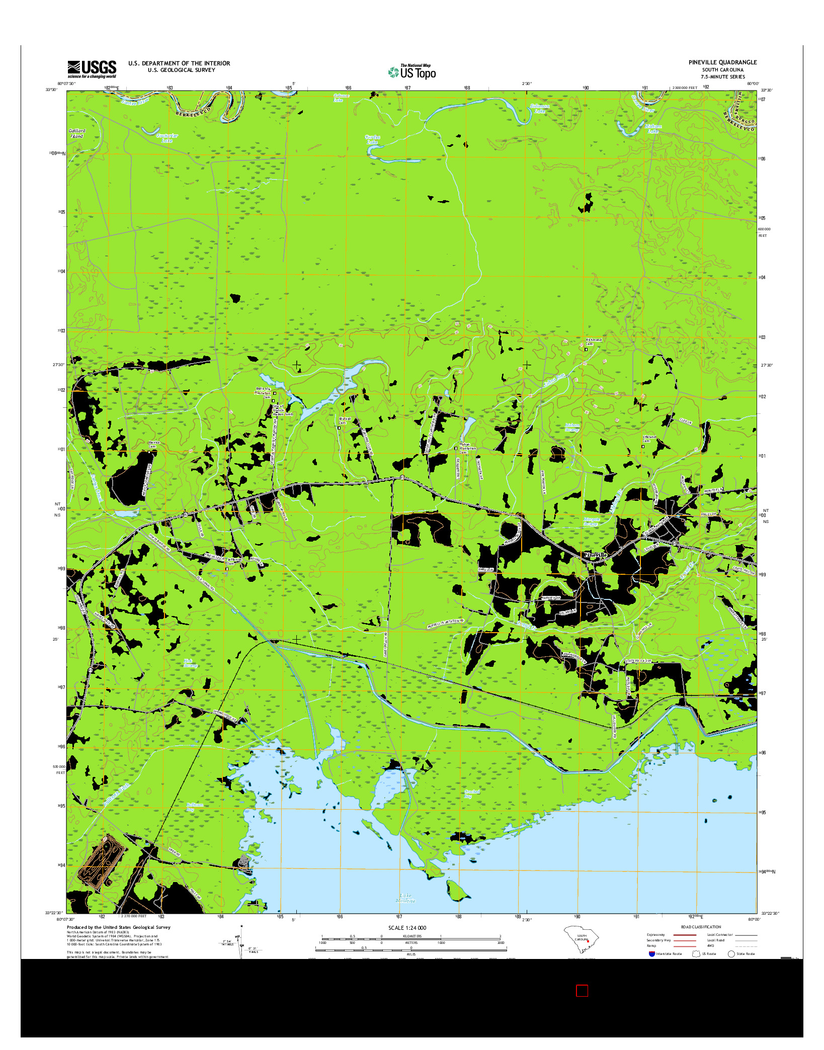 USGS US TOPO 7.5-MINUTE MAP FOR PINEVILLE, SC 2017