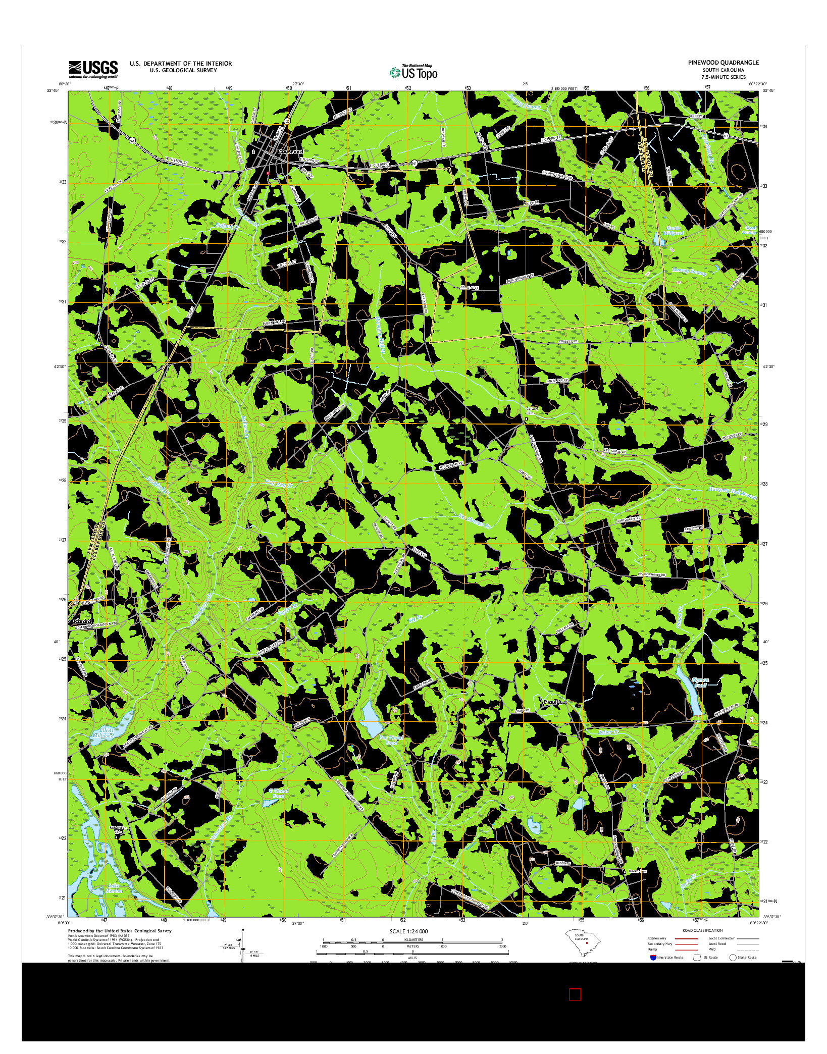 USGS US TOPO 7.5-MINUTE MAP FOR PINEWOOD, SC 2017