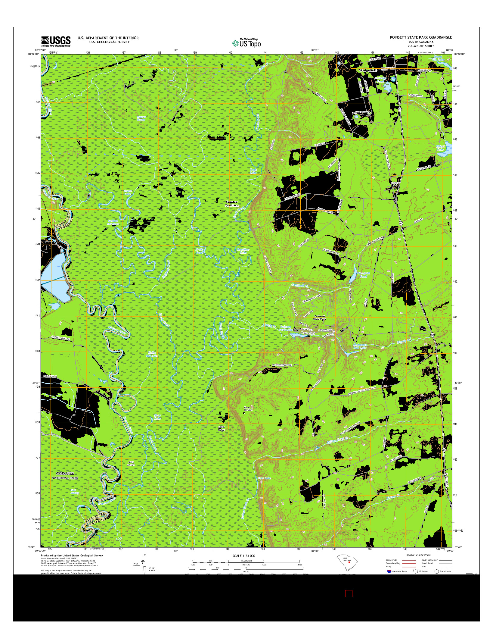 USGS US TOPO 7.5-MINUTE MAP FOR POINSETT STATE PARK, SC 2017