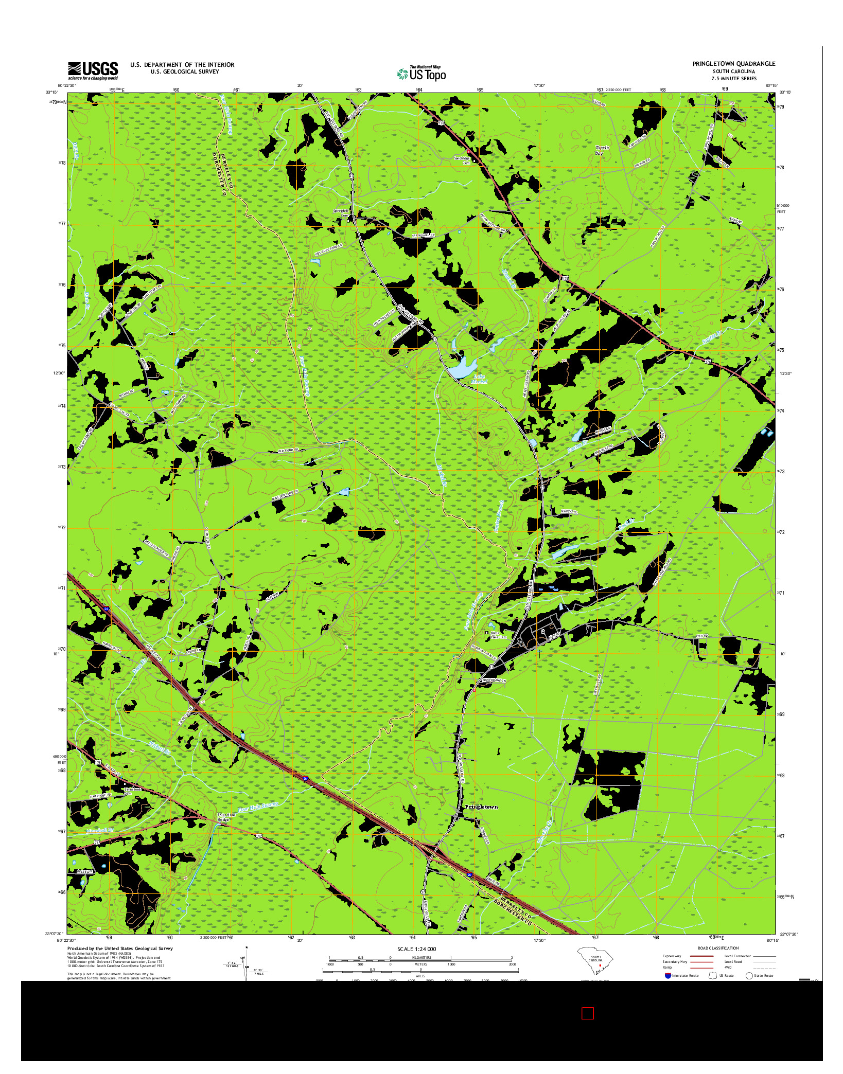 USGS US TOPO 7.5-MINUTE MAP FOR PRINGLETOWN, SC 2017