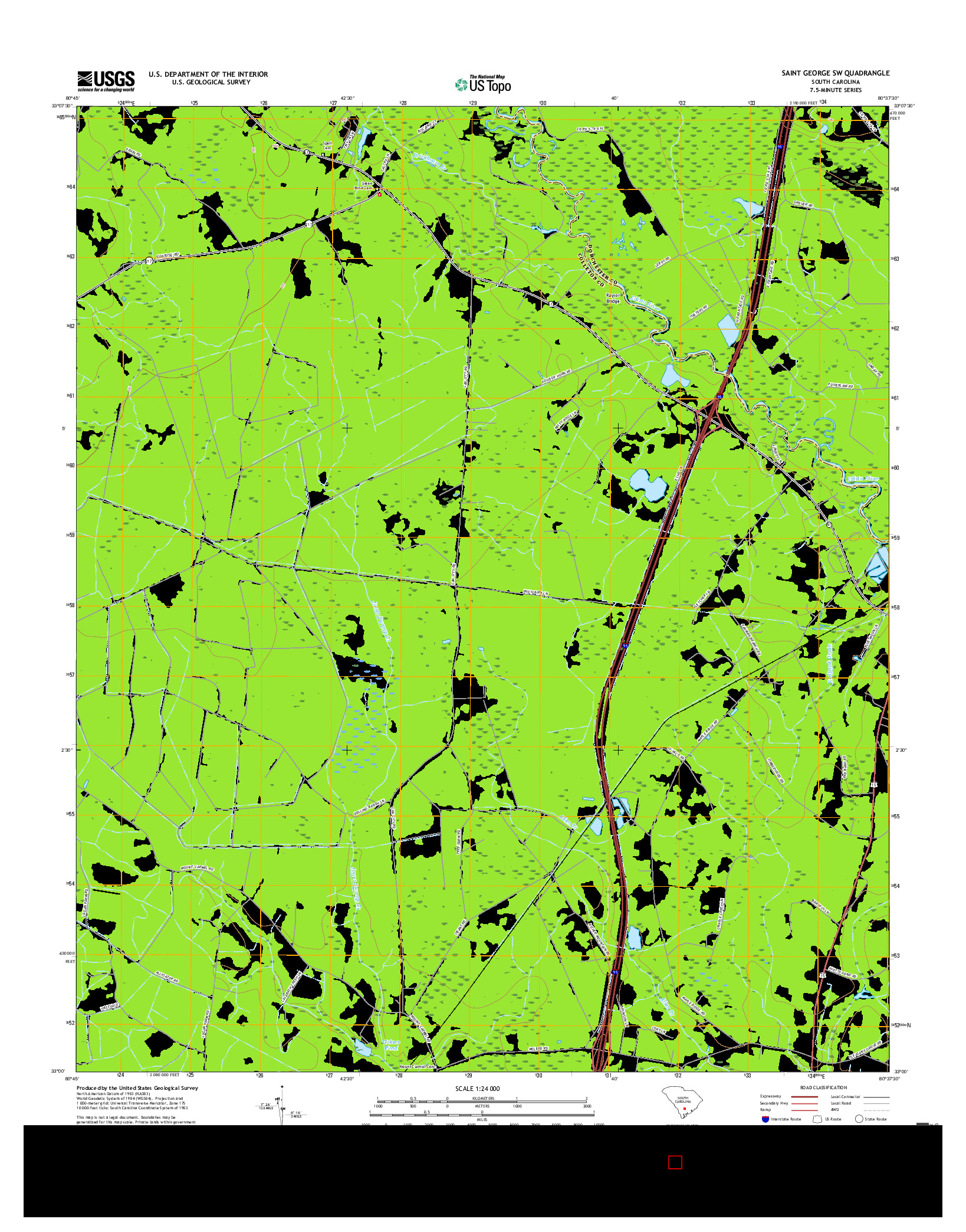 USGS US TOPO 7.5-MINUTE MAP FOR SAINT GEORGE SW, SC 2017