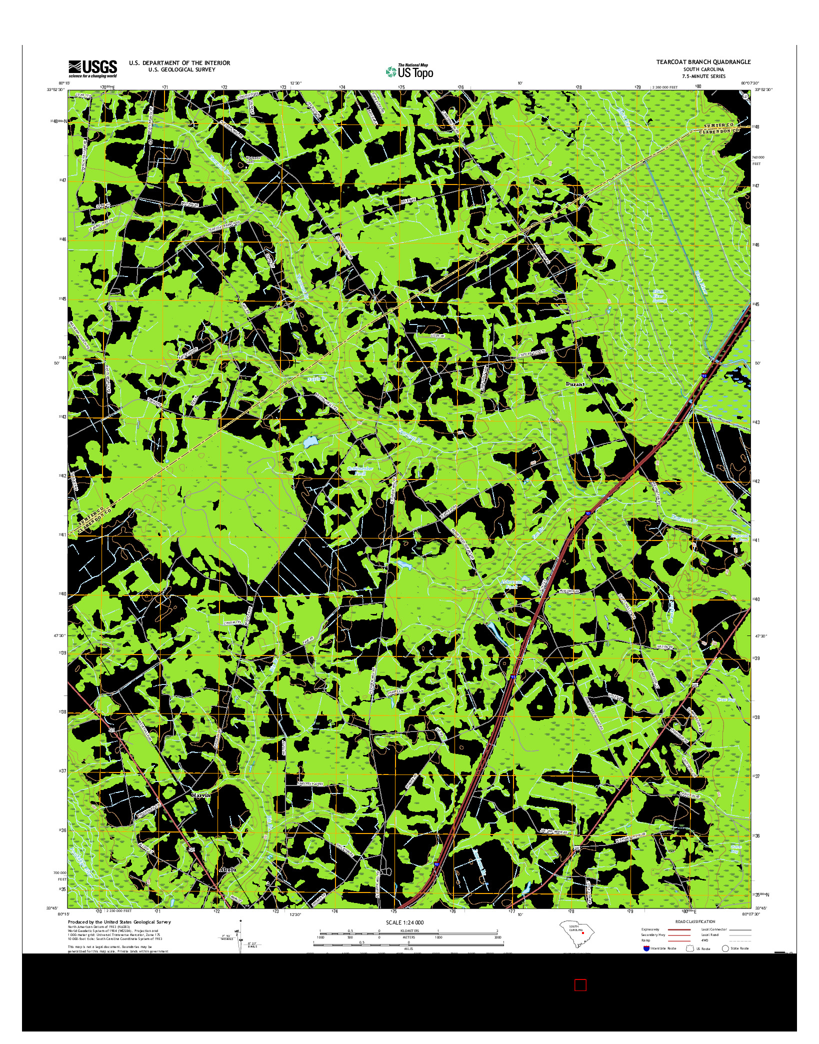 USGS US TOPO 7.5-MINUTE MAP FOR TEARCOAT BRANCH, SC 2017