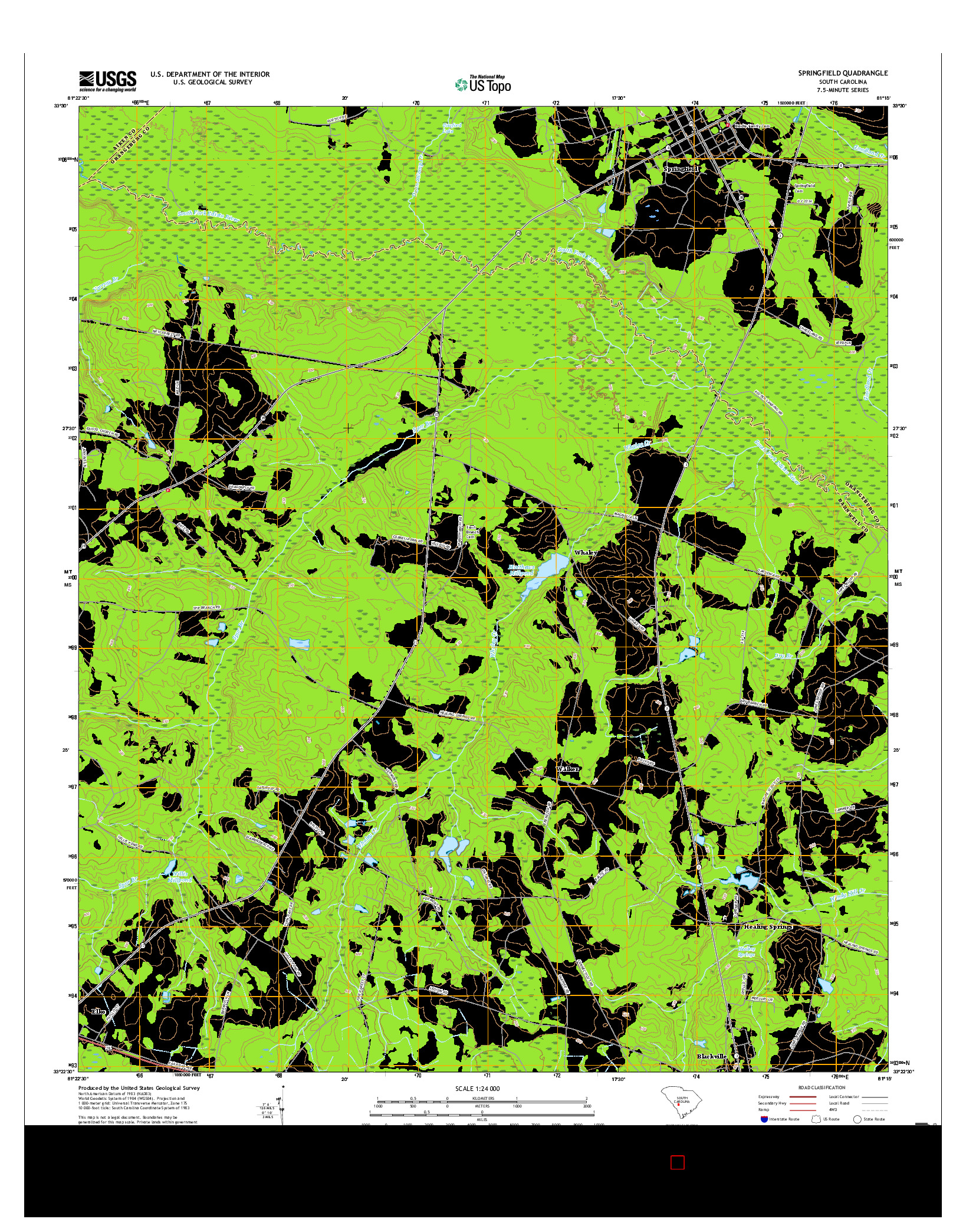 USGS US TOPO 7.5-MINUTE MAP FOR SPRINGFIELD, SC 2017