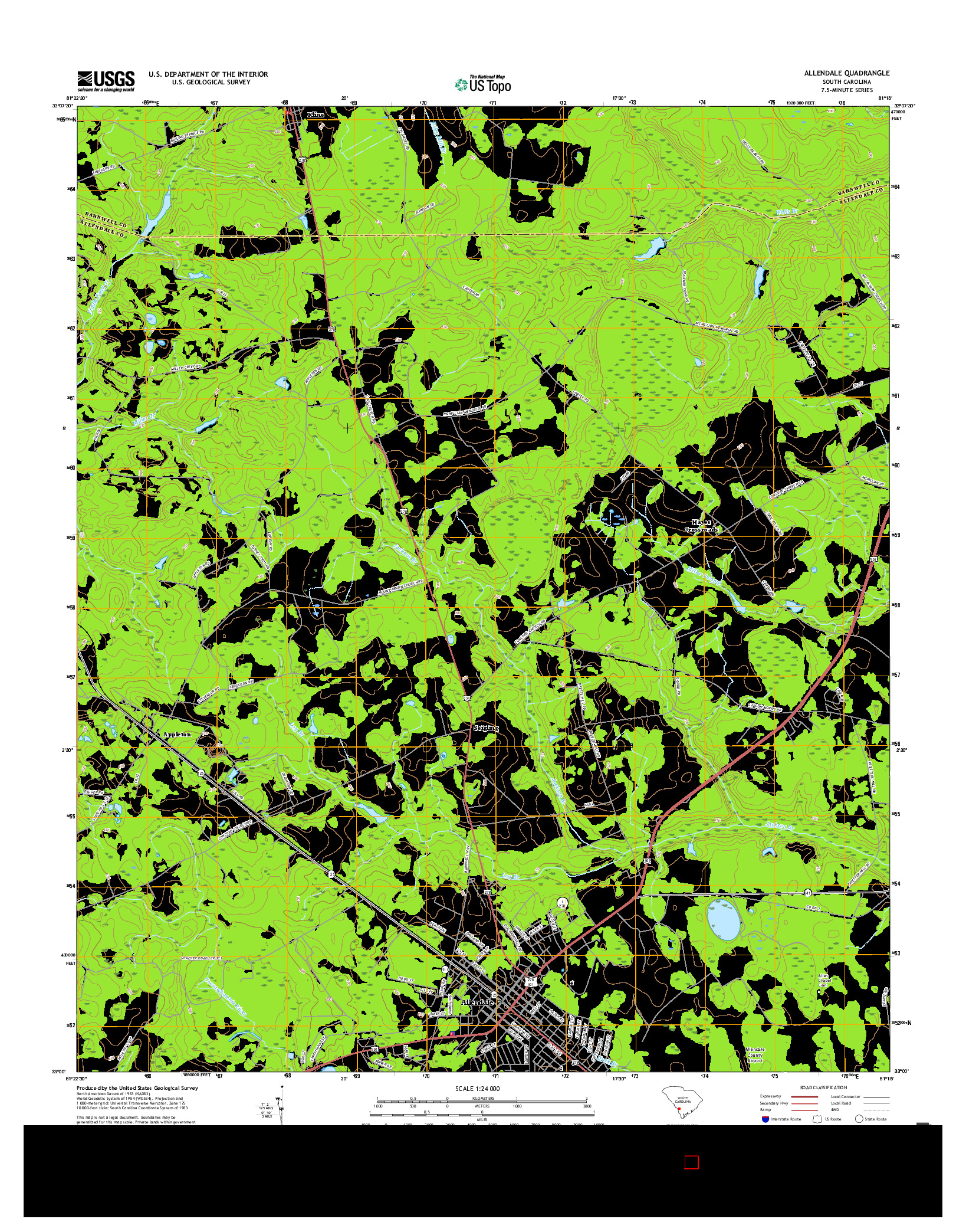 USGS US TOPO 7.5-MINUTE MAP FOR ALLENDALE, SC 2017