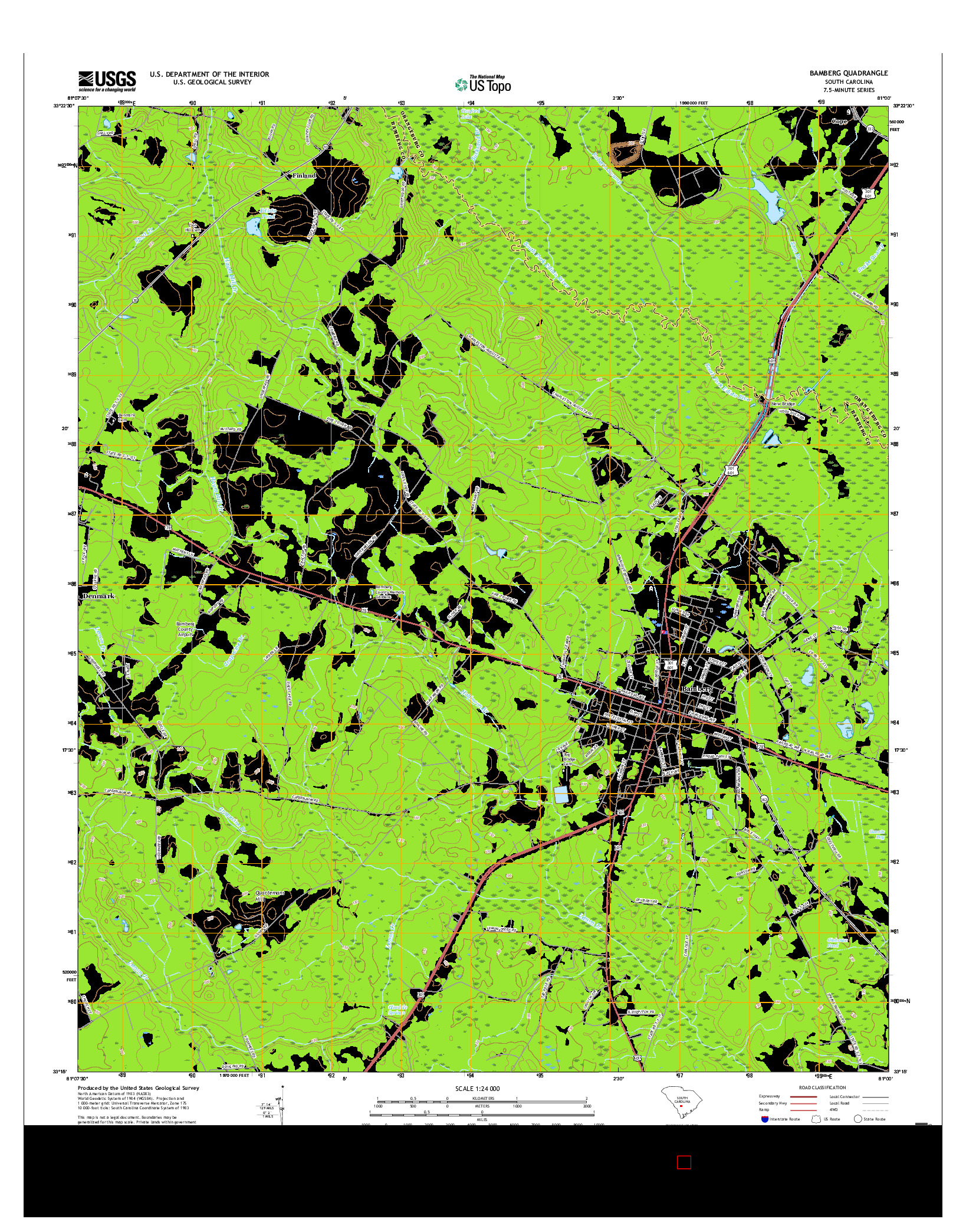 USGS US TOPO 7.5-MINUTE MAP FOR BAMBERG, SC 2017