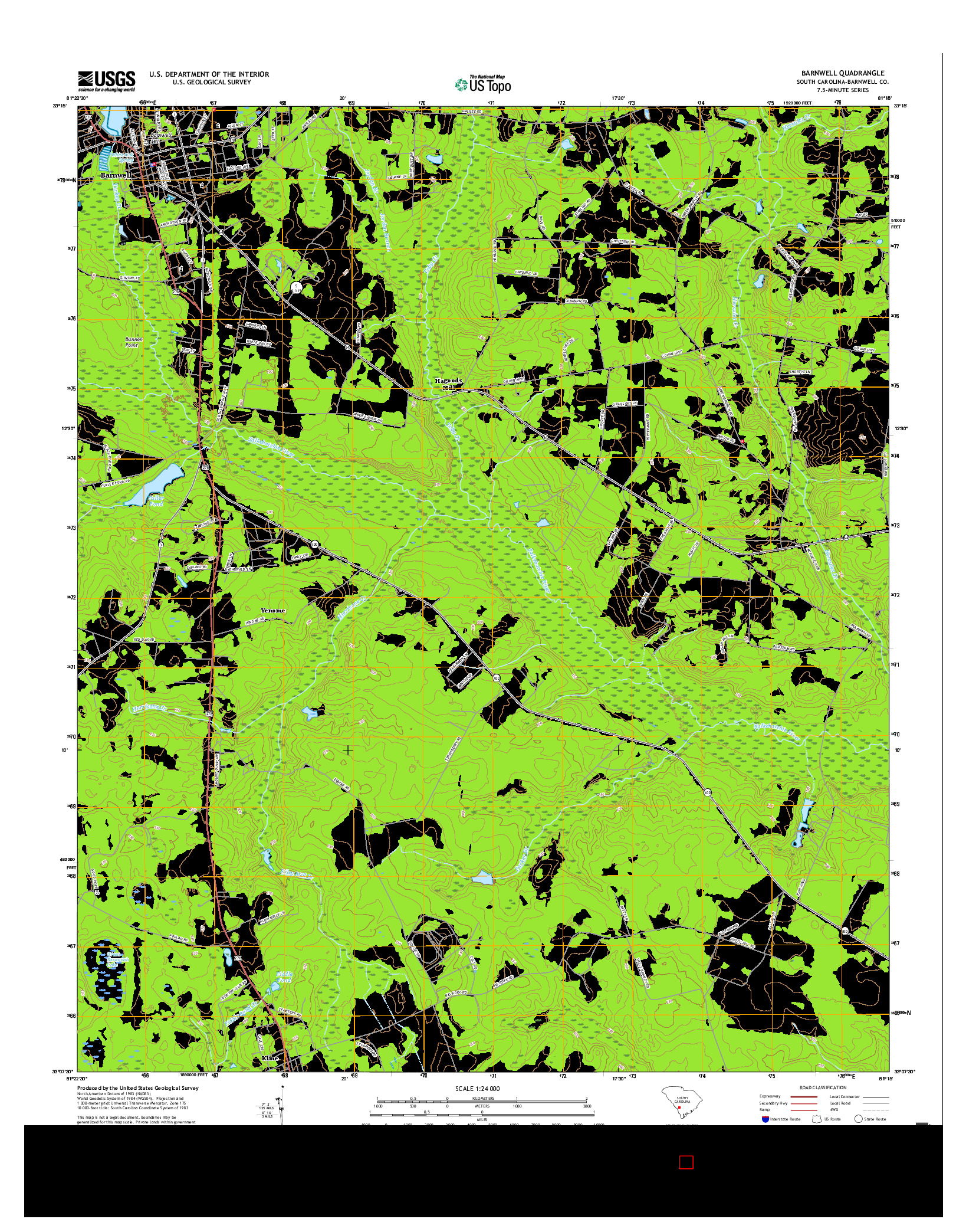 USGS US TOPO 7.5-MINUTE MAP FOR BARNWELL, SC 2017