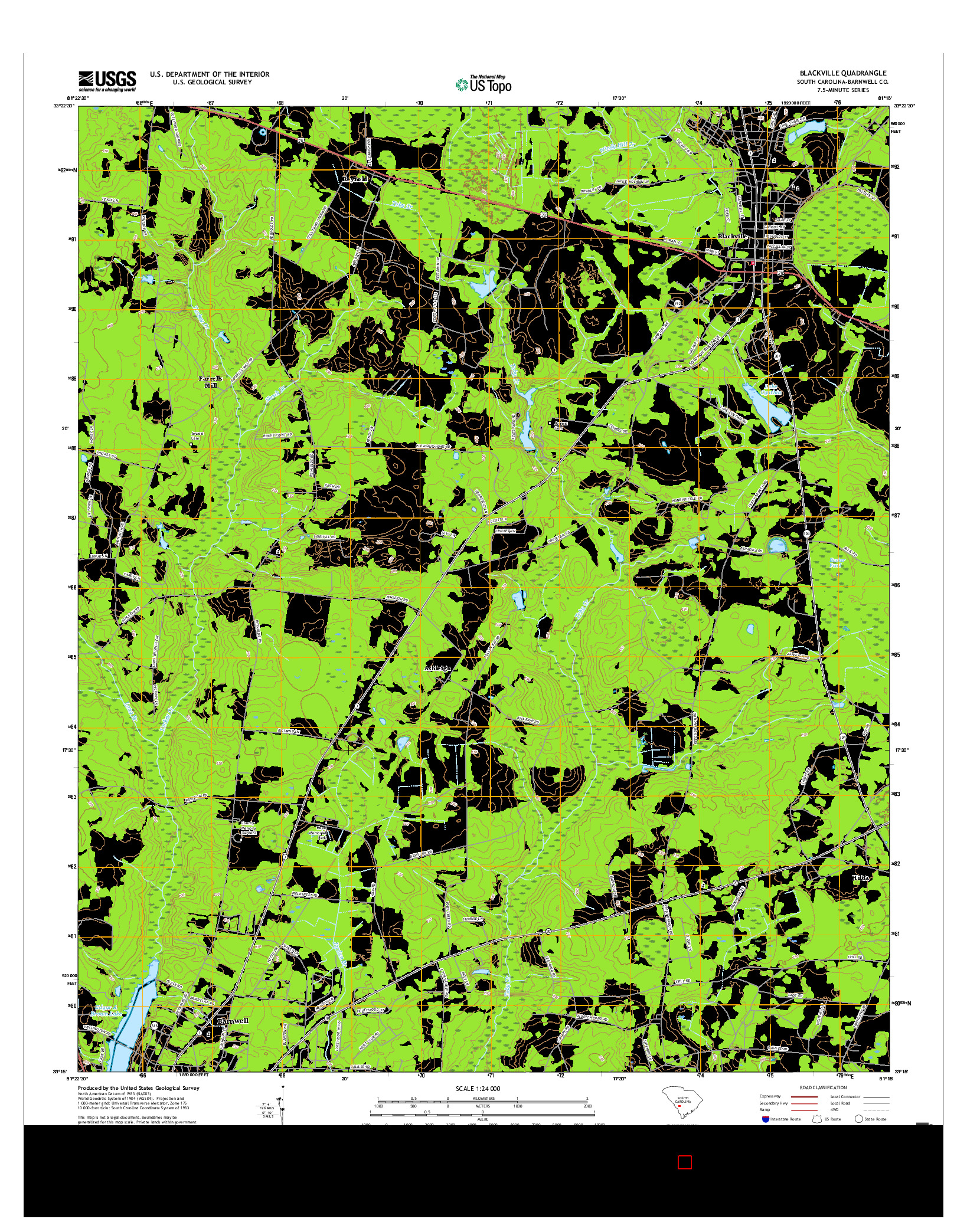 USGS US TOPO 7.5-MINUTE MAP FOR BLACKVILLE, SC 2017