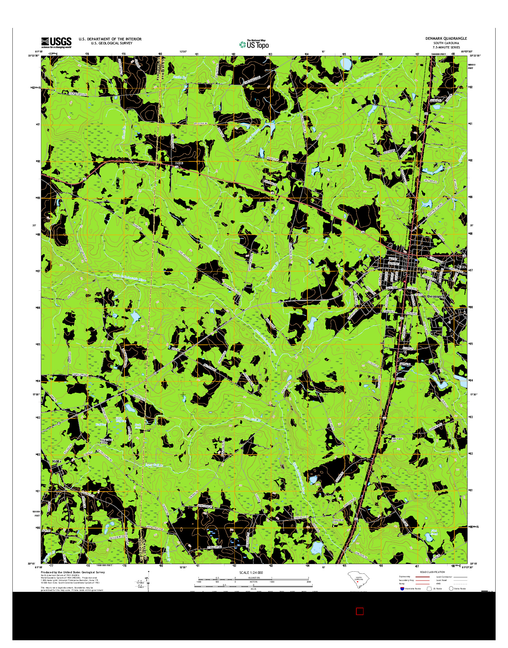 USGS US TOPO 7.5-MINUTE MAP FOR DENMARK, SC 2017