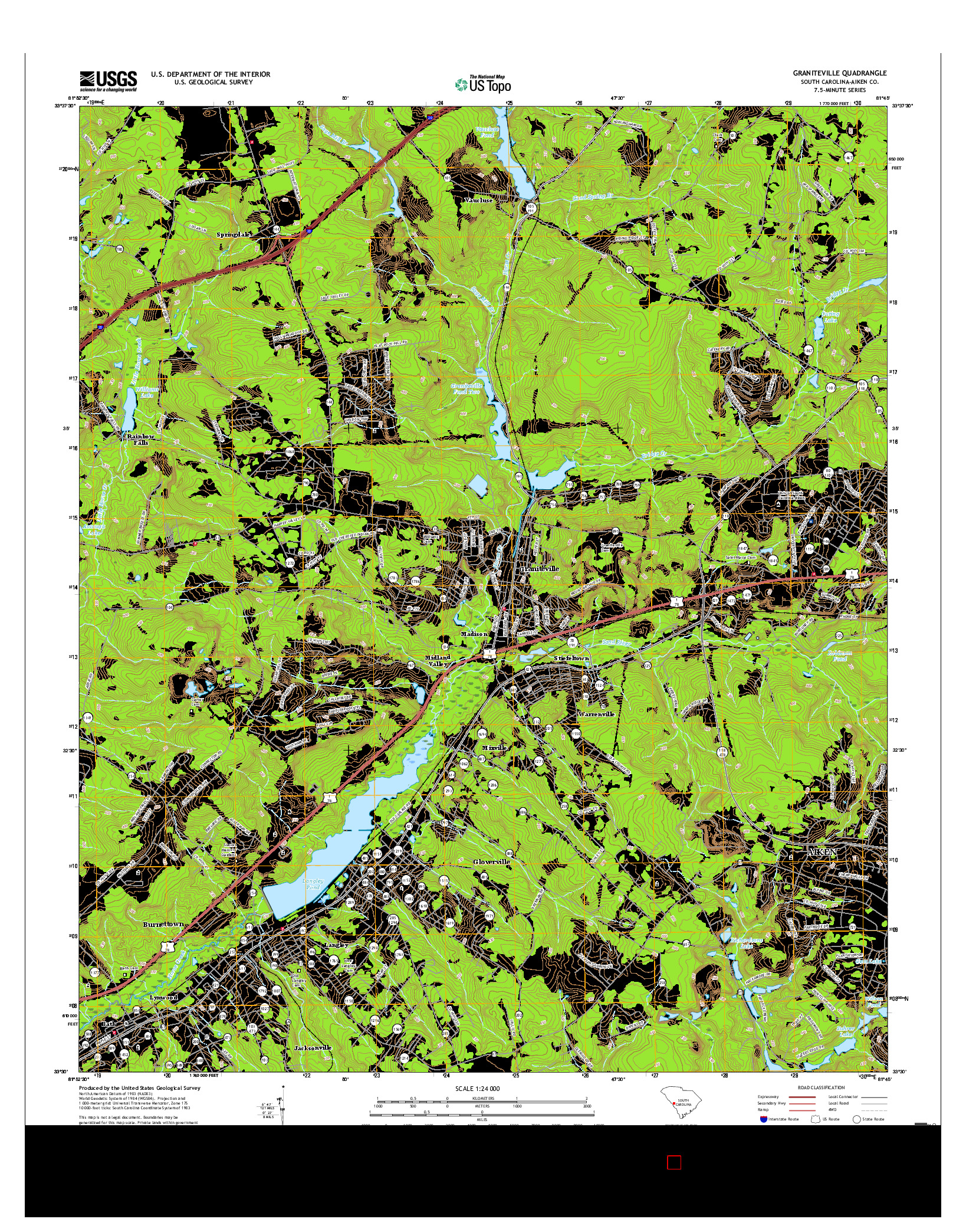 USGS US TOPO 7.5-MINUTE MAP FOR GRANITEVILLE, SC 2017