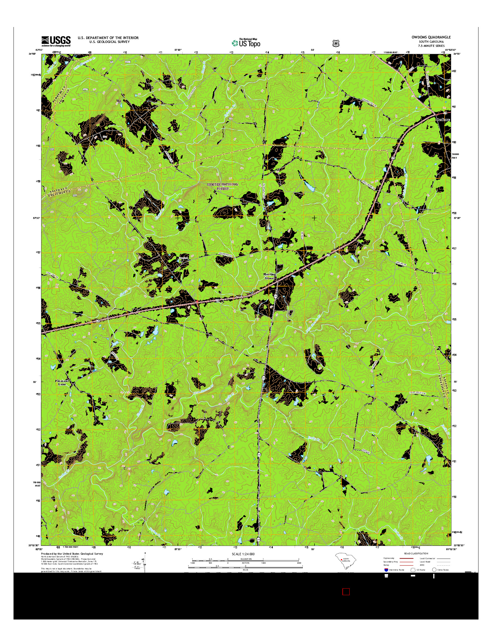 USGS US TOPO 7.5-MINUTE MAP FOR OWDOMS, SC 2017