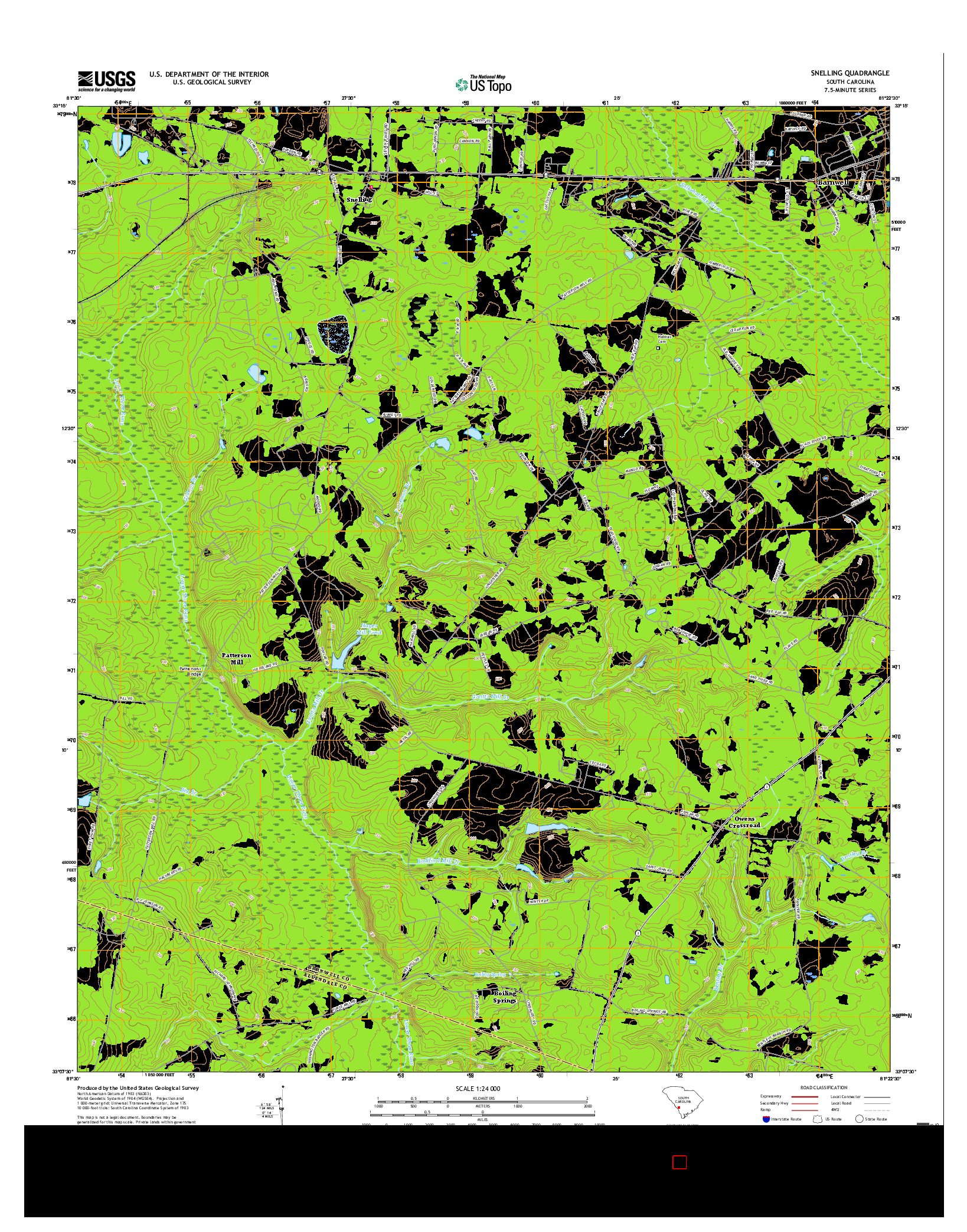 USGS US TOPO 7.5-MINUTE MAP FOR SNELLING, SC 2017