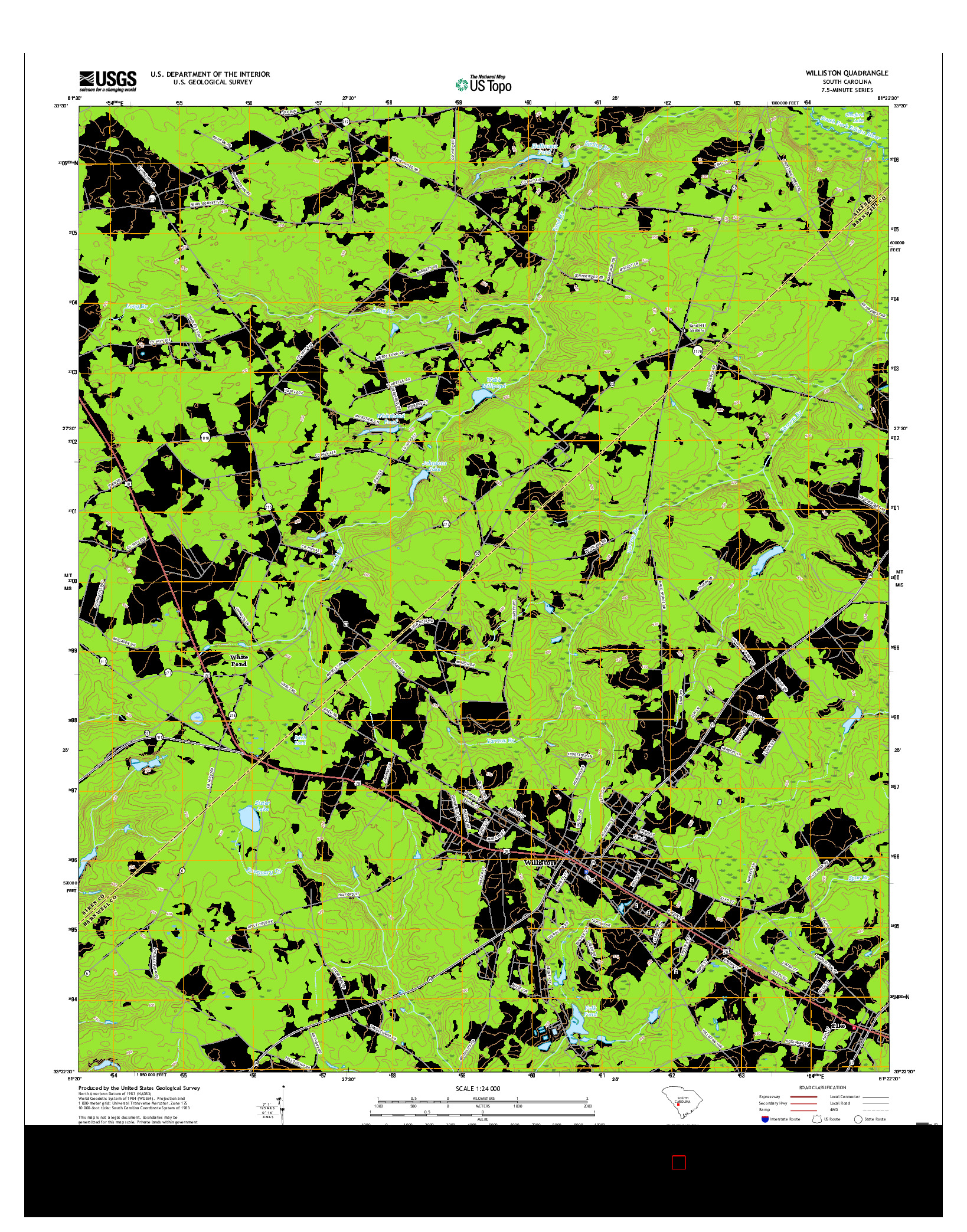 USGS US TOPO 7.5-MINUTE MAP FOR WILLISTON, SC 2017