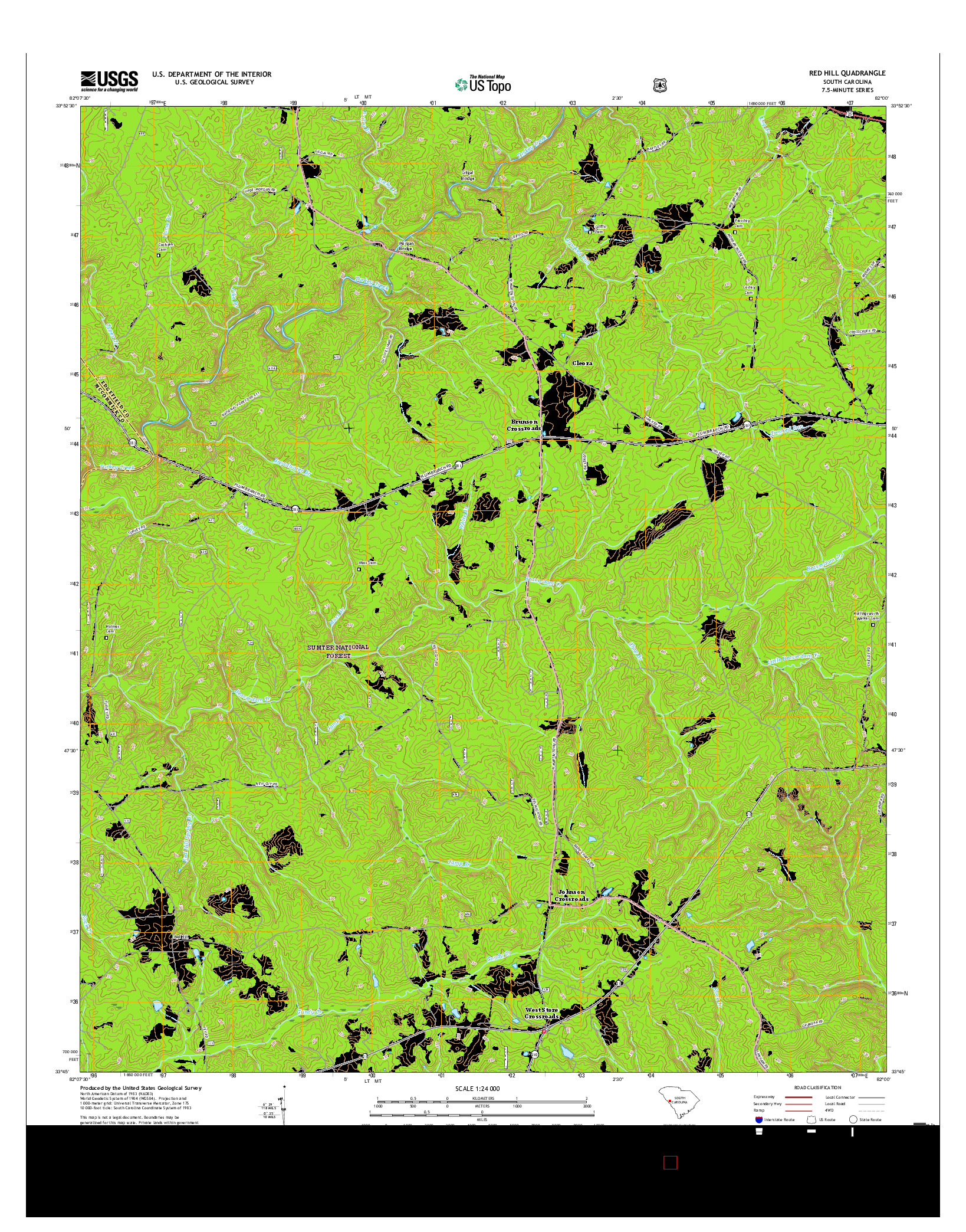 USGS US TOPO 7.5-MINUTE MAP FOR RED HILL, SC 2017