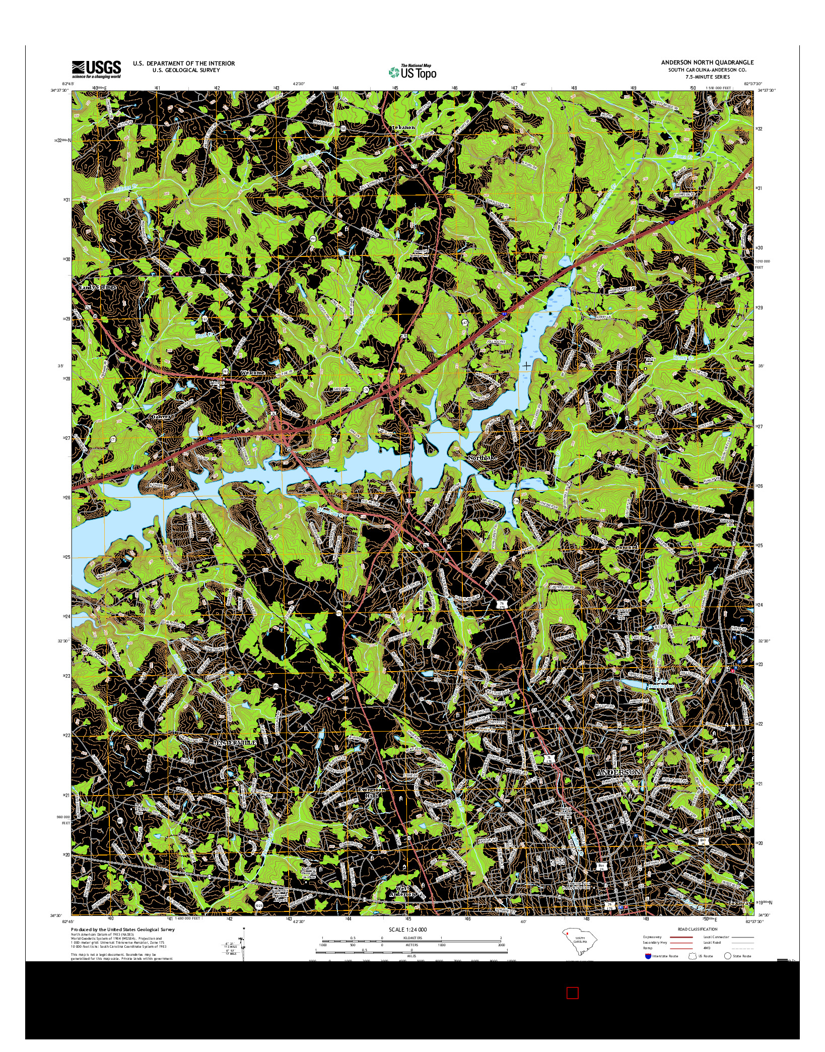 USGS US TOPO 7.5-MINUTE MAP FOR ANDERSON NORTH, SC 2017