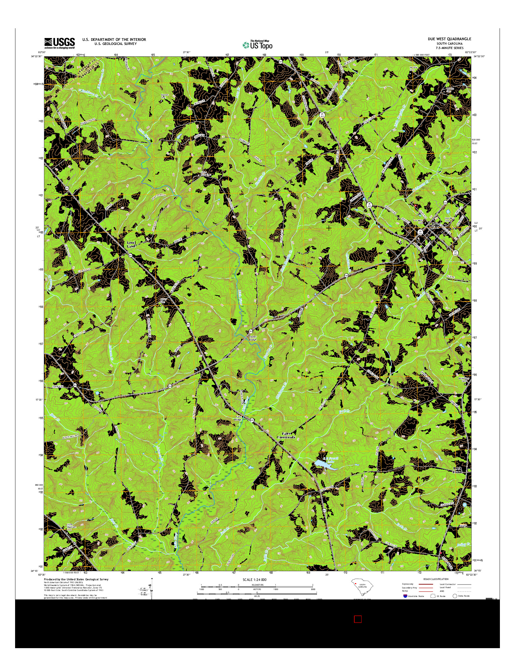 USGS US TOPO 7.5-MINUTE MAP FOR DUE WEST, SC 2017