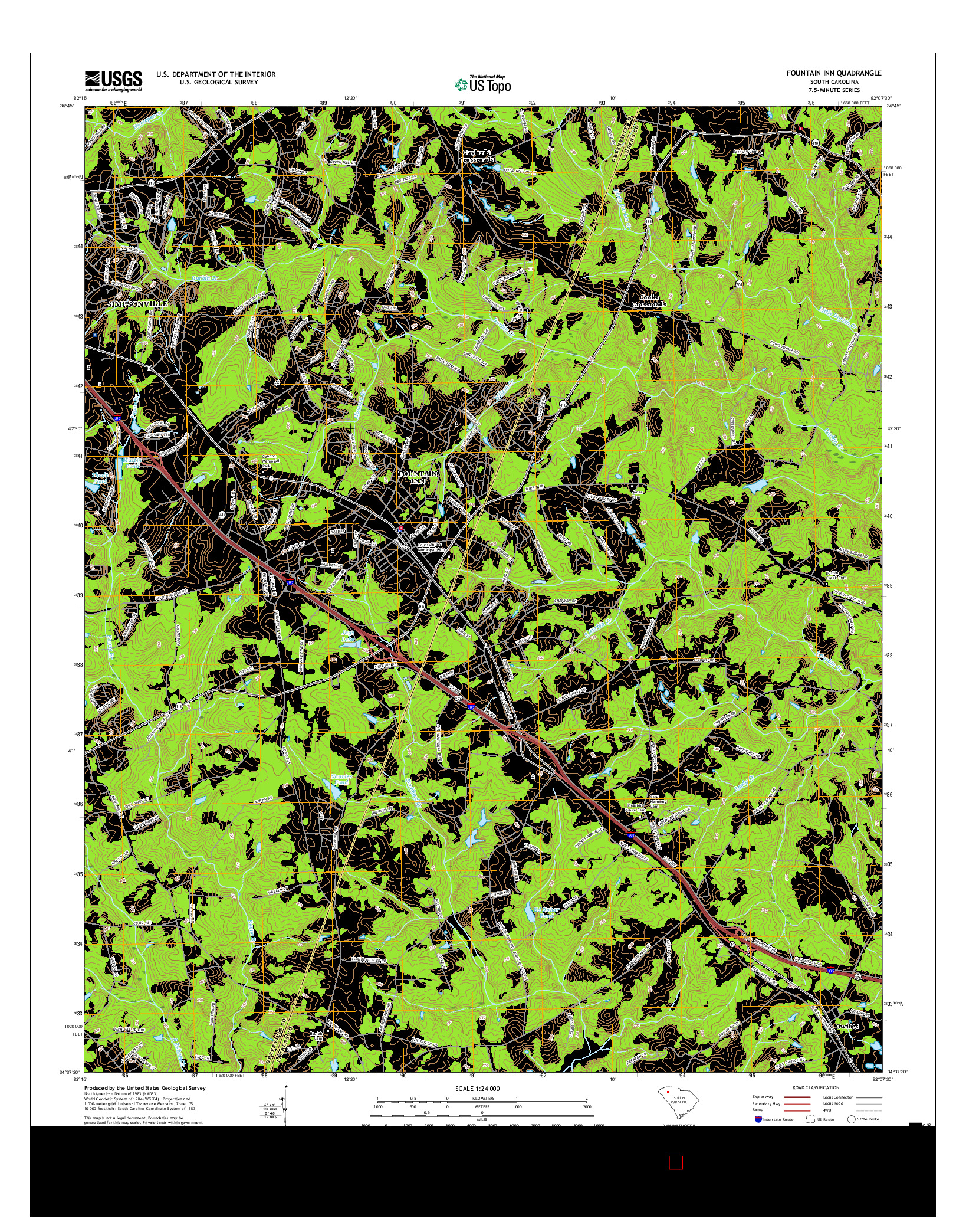 USGS US TOPO 7.5-MINUTE MAP FOR FOUNTAIN INN, SC 2017