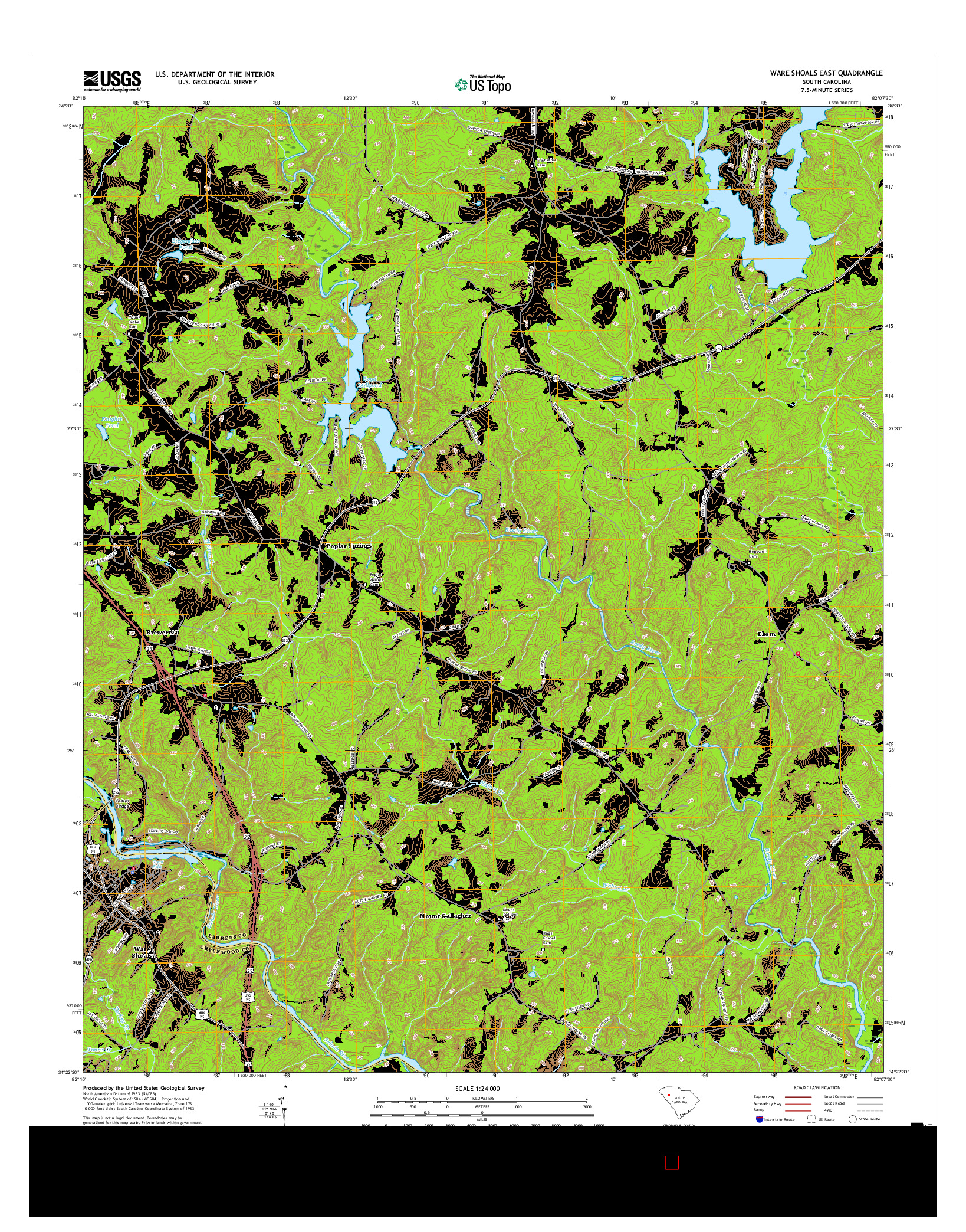 USGS US TOPO 7.5-MINUTE MAP FOR WARE SHOALS EAST, SC 2017