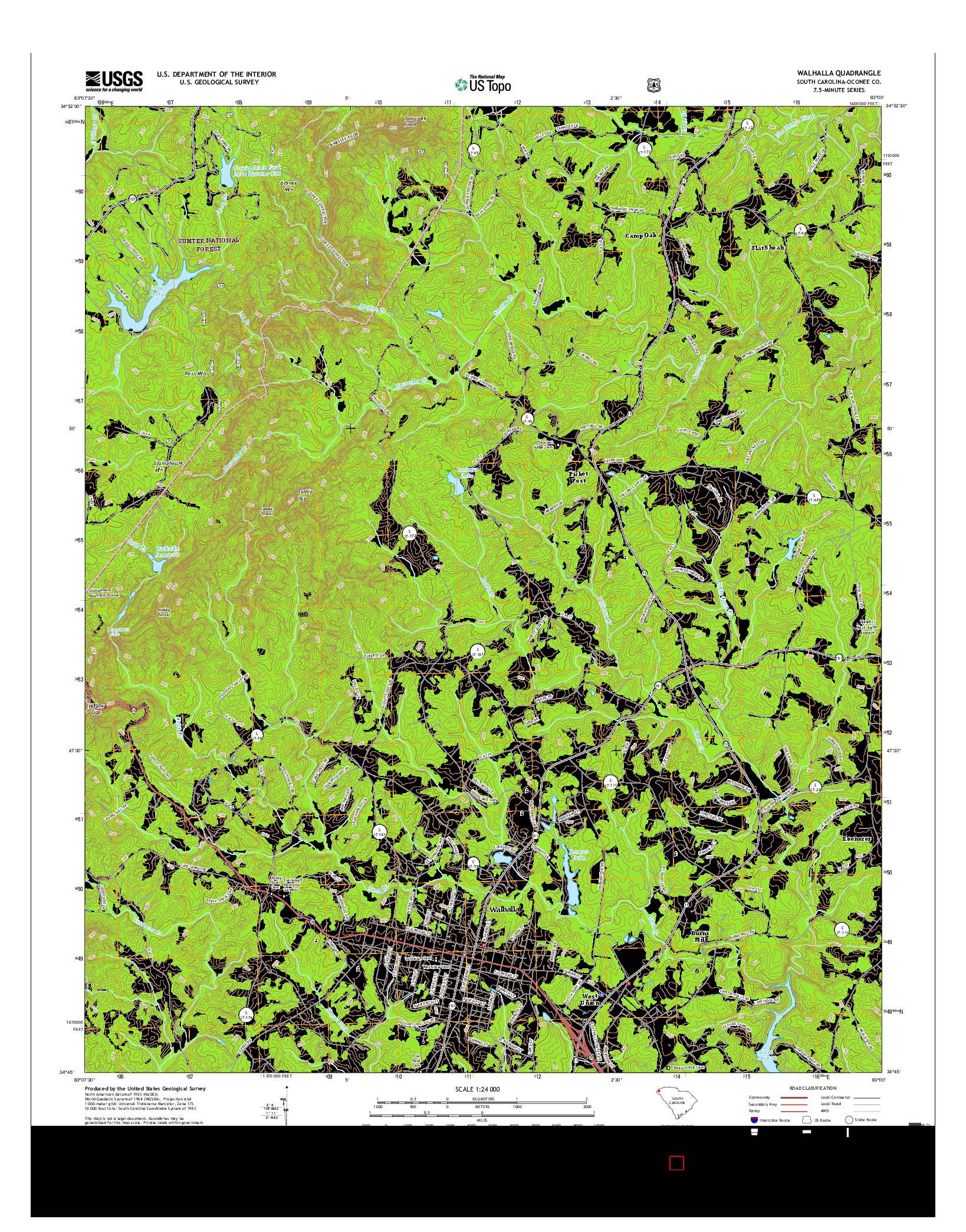 USGS US TOPO 7.5-MINUTE MAP FOR WALHALLA, SC 2017