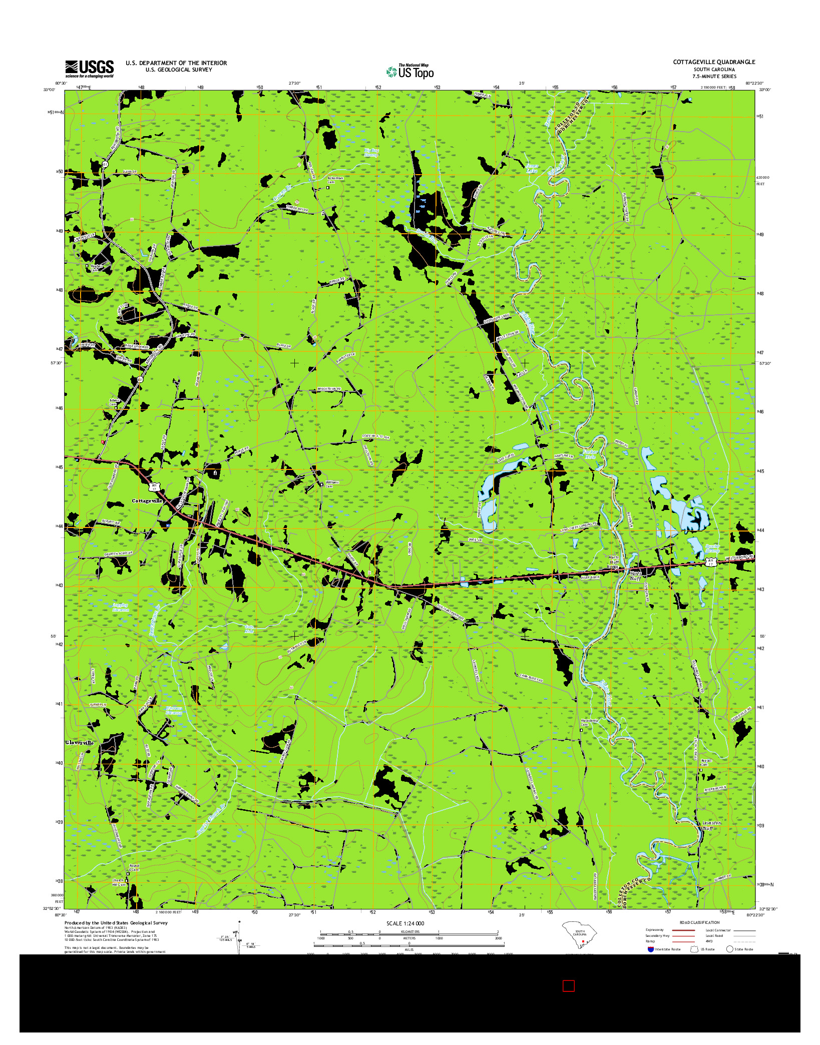 USGS US TOPO 7.5-MINUTE MAP FOR COTTAGEVILLE, SC 2017