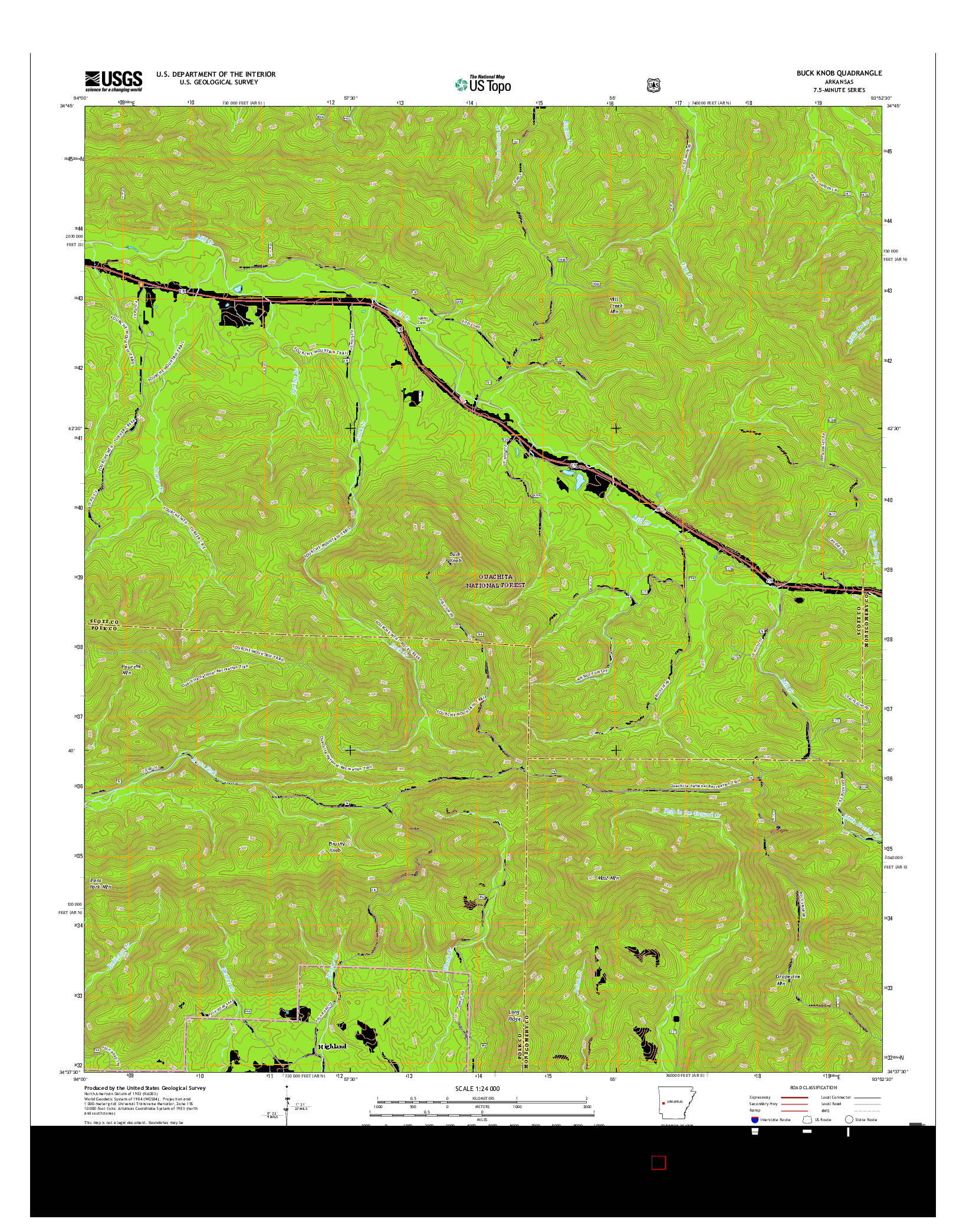 USGS US TOPO 7.5-MINUTE MAP FOR BUCK KNOB, AR 2017