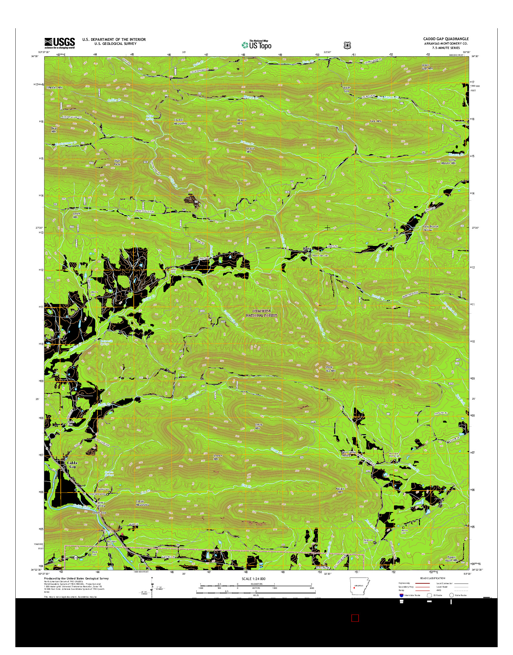 USGS US TOPO 7.5-MINUTE MAP FOR CADDO GAP, AR 2017