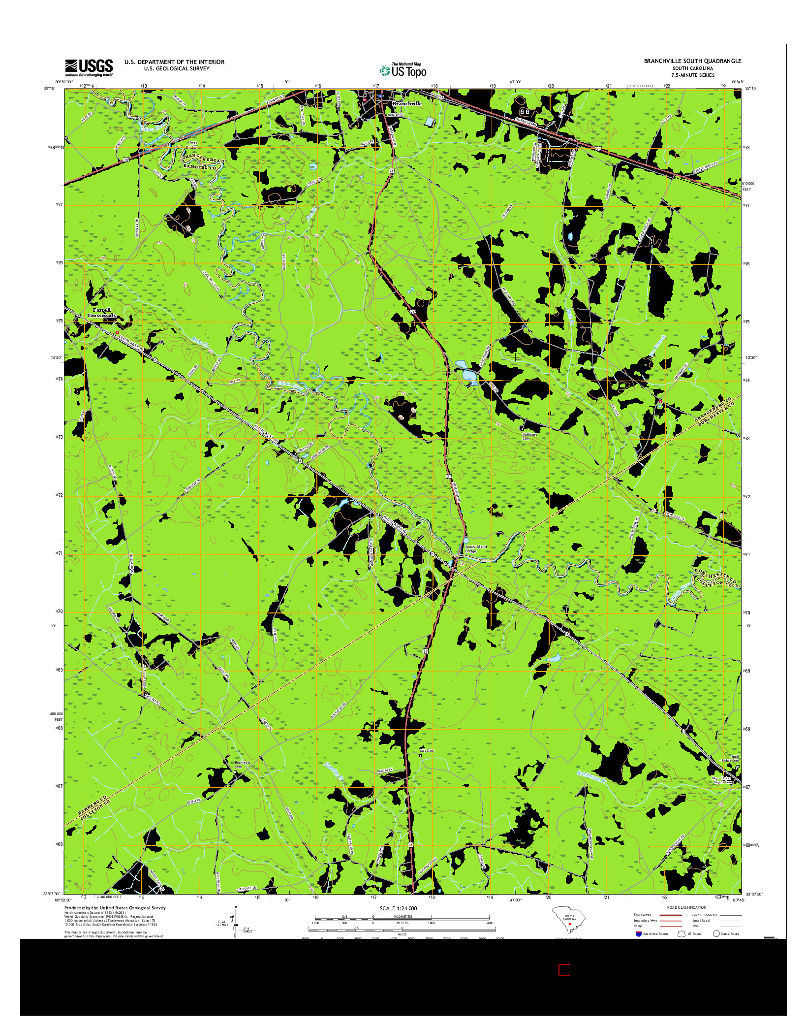 USGS US TOPO 7.5-MINUTE MAP FOR BRANCHVILLE SOUTH, SC 2017