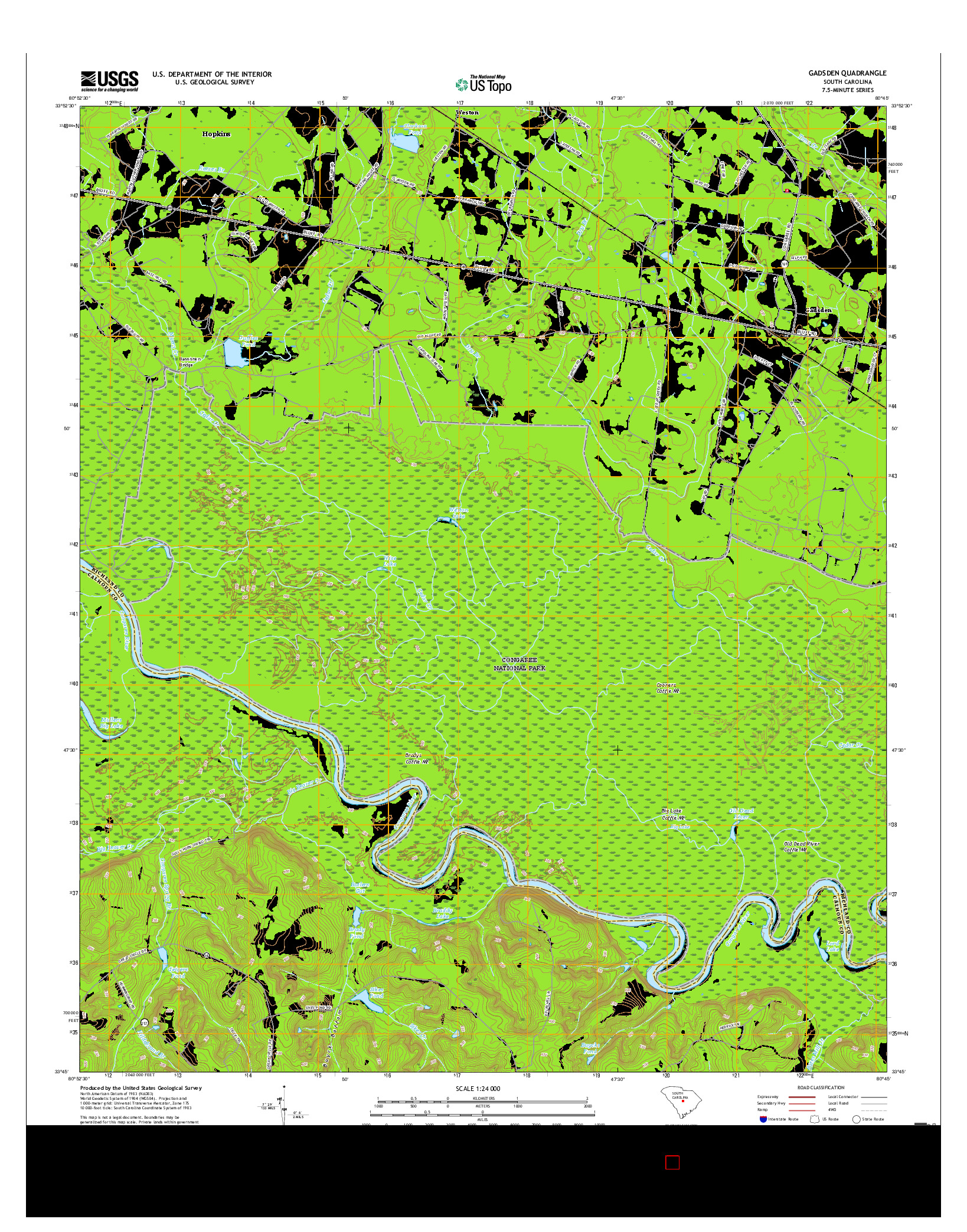 USGS US TOPO 7.5-MINUTE MAP FOR GADSDEN, SC 2017