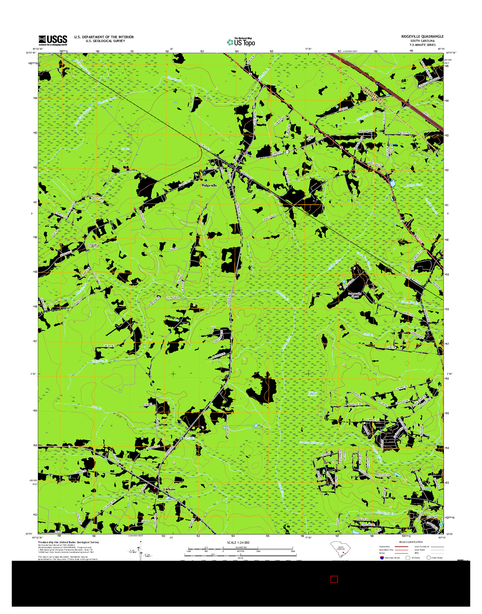 USGS US TOPO 7.5-MINUTE MAP FOR RIDGEVILLE, SC 2017