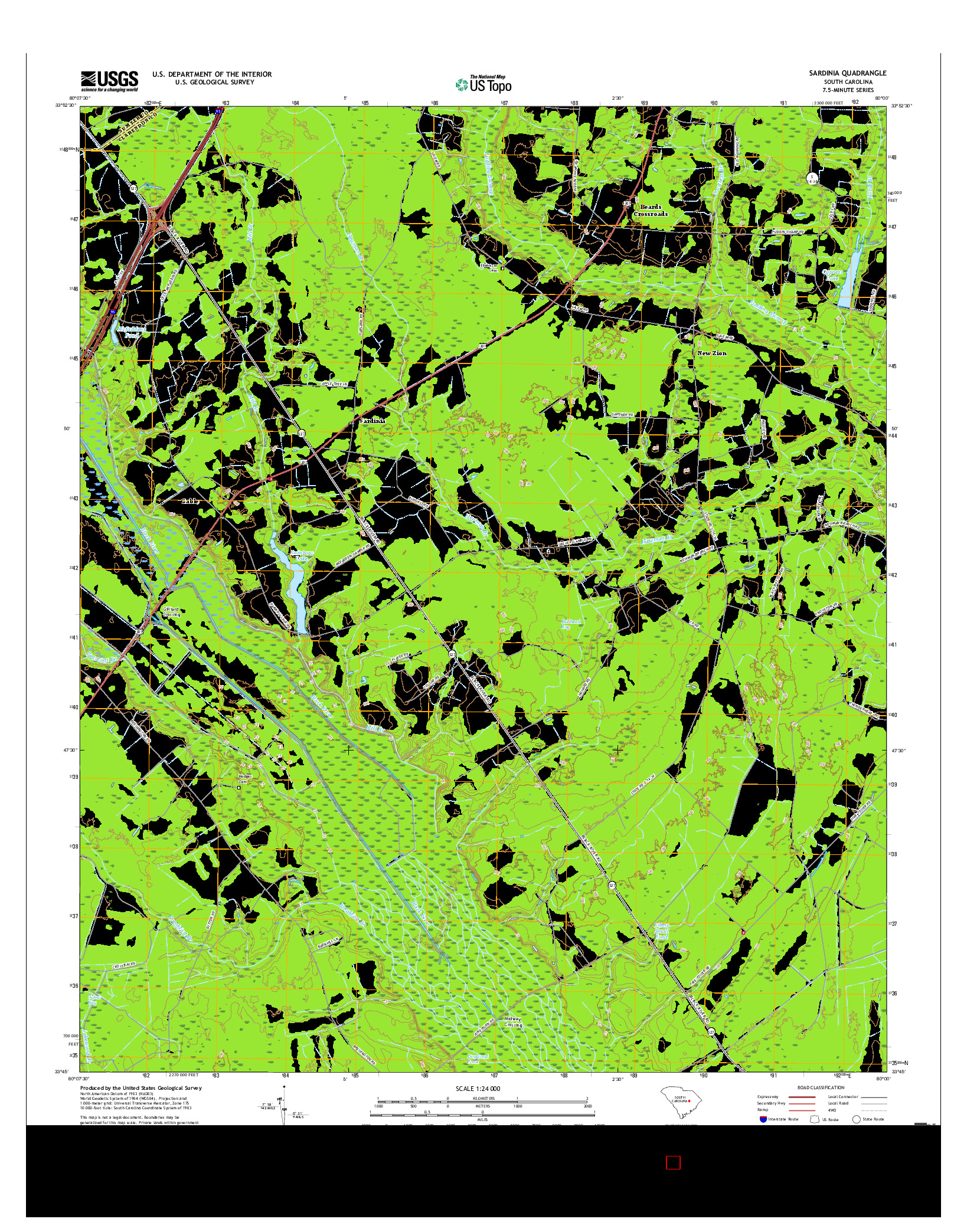 USGS US TOPO 7.5-MINUTE MAP FOR SARDINIA, SC 2017