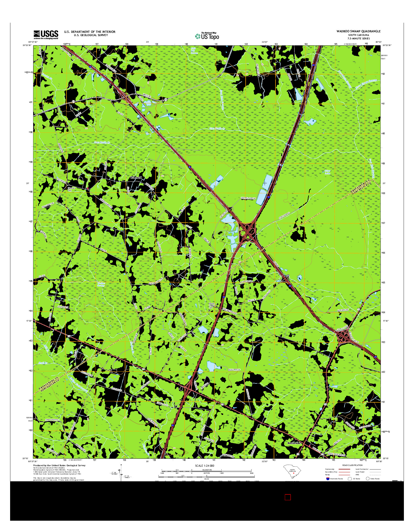 USGS US TOPO 7.5-MINUTE MAP FOR WADBOO SWAMP, SC 2017