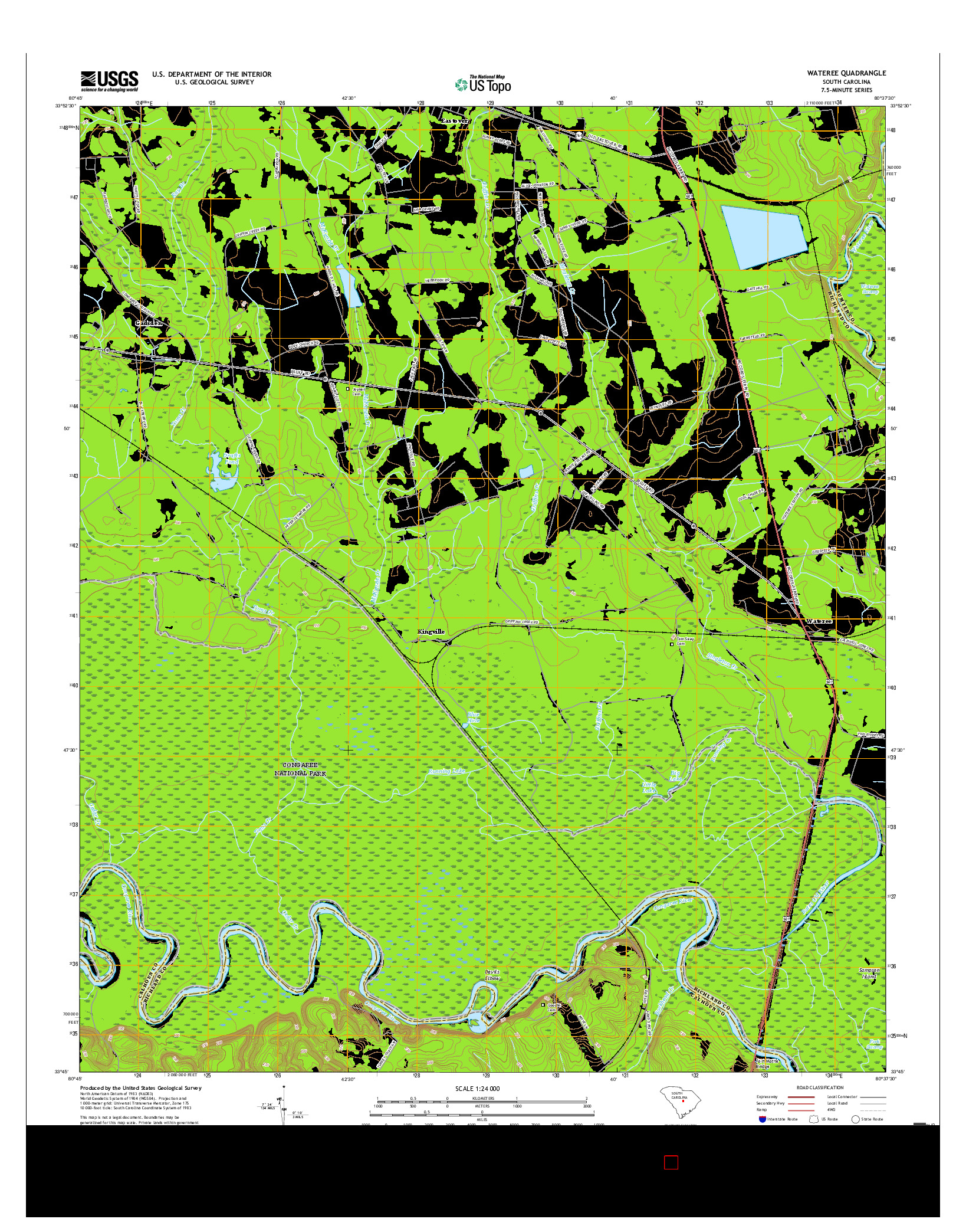 USGS US TOPO 7.5-MINUTE MAP FOR WATEREE, SC 2017