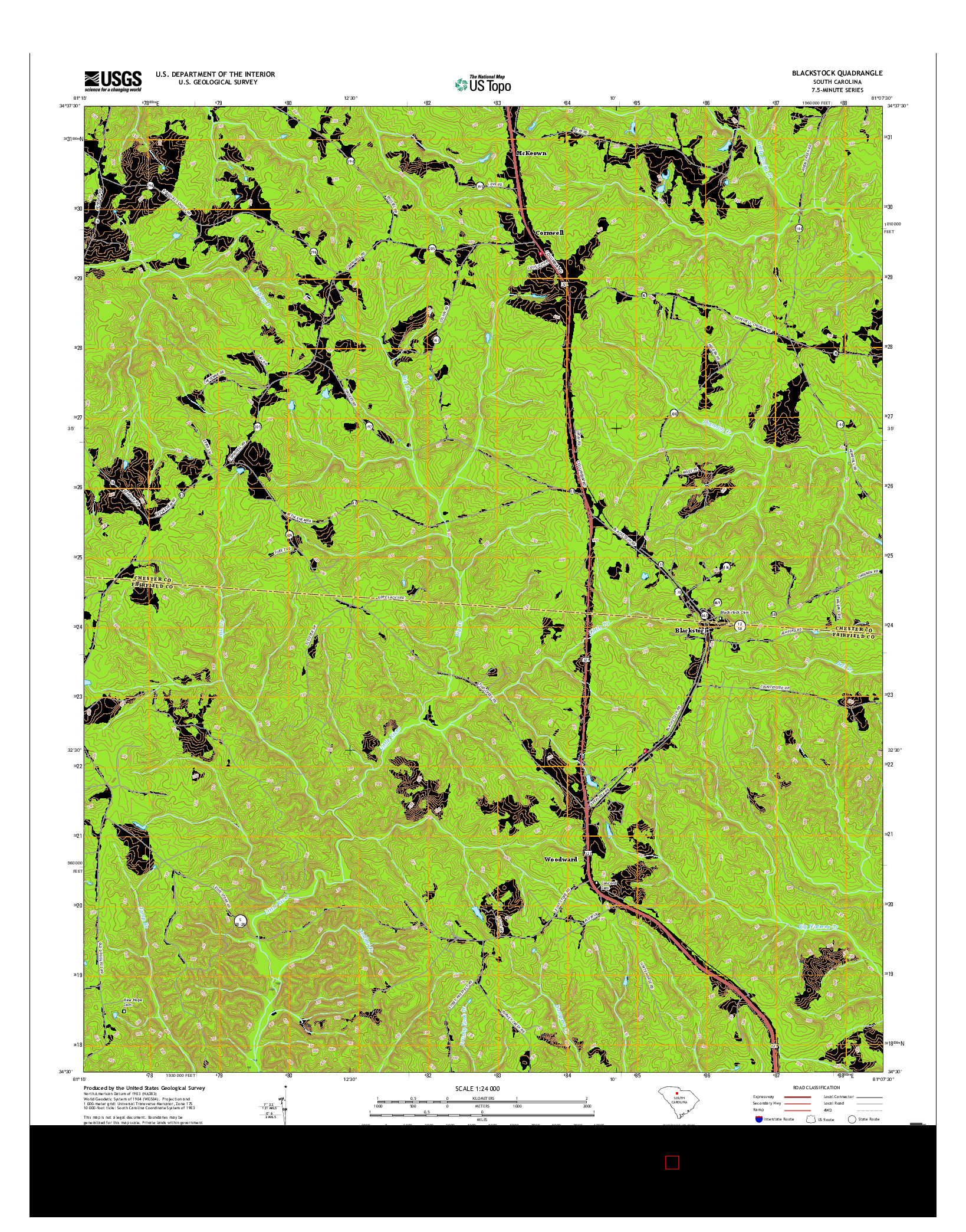 USGS US TOPO 7.5-MINUTE MAP FOR BLACKSTOCK, SC 2017