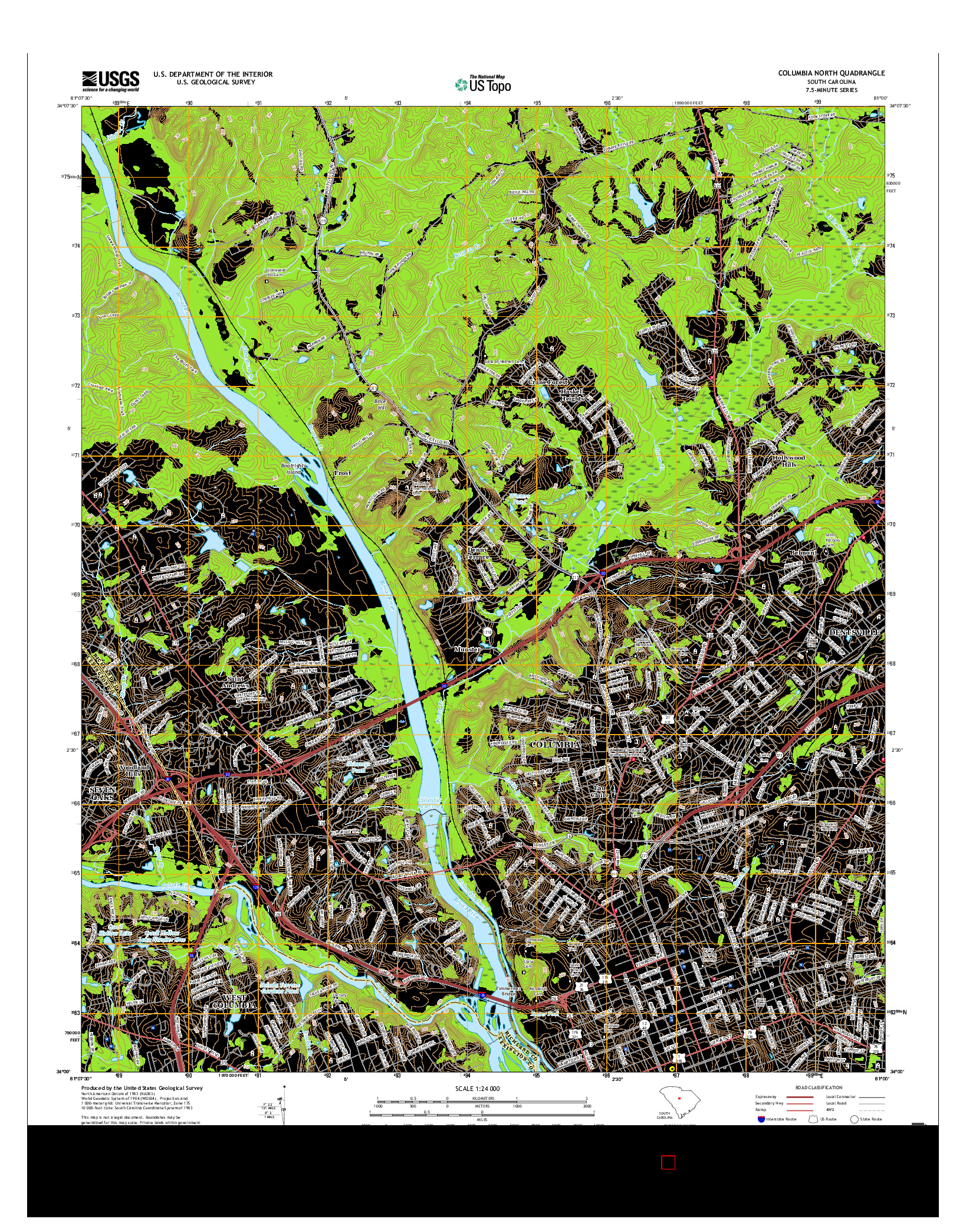 USGS US TOPO 7.5-MINUTE MAP FOR COLUMBIA NORTH, SC 2017