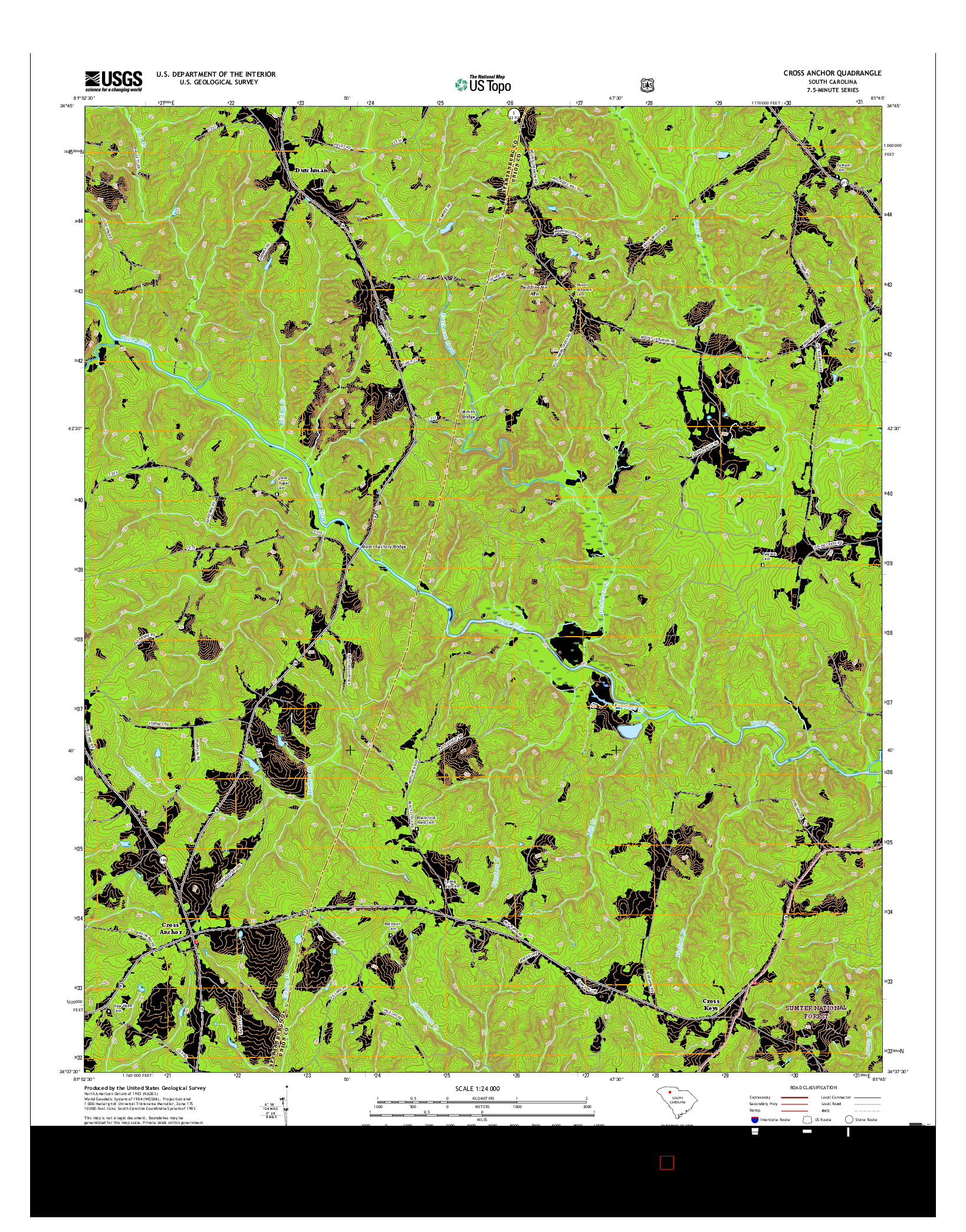 USGS US TOPO 7.5-MINUTE MAP FOR CROSS ANCHOR, SC 2017