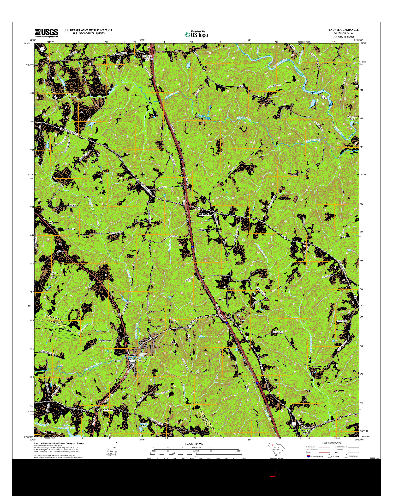 USGS US TOPO 7.5-MINUTE MAP FOR ENOREE, SC 2017