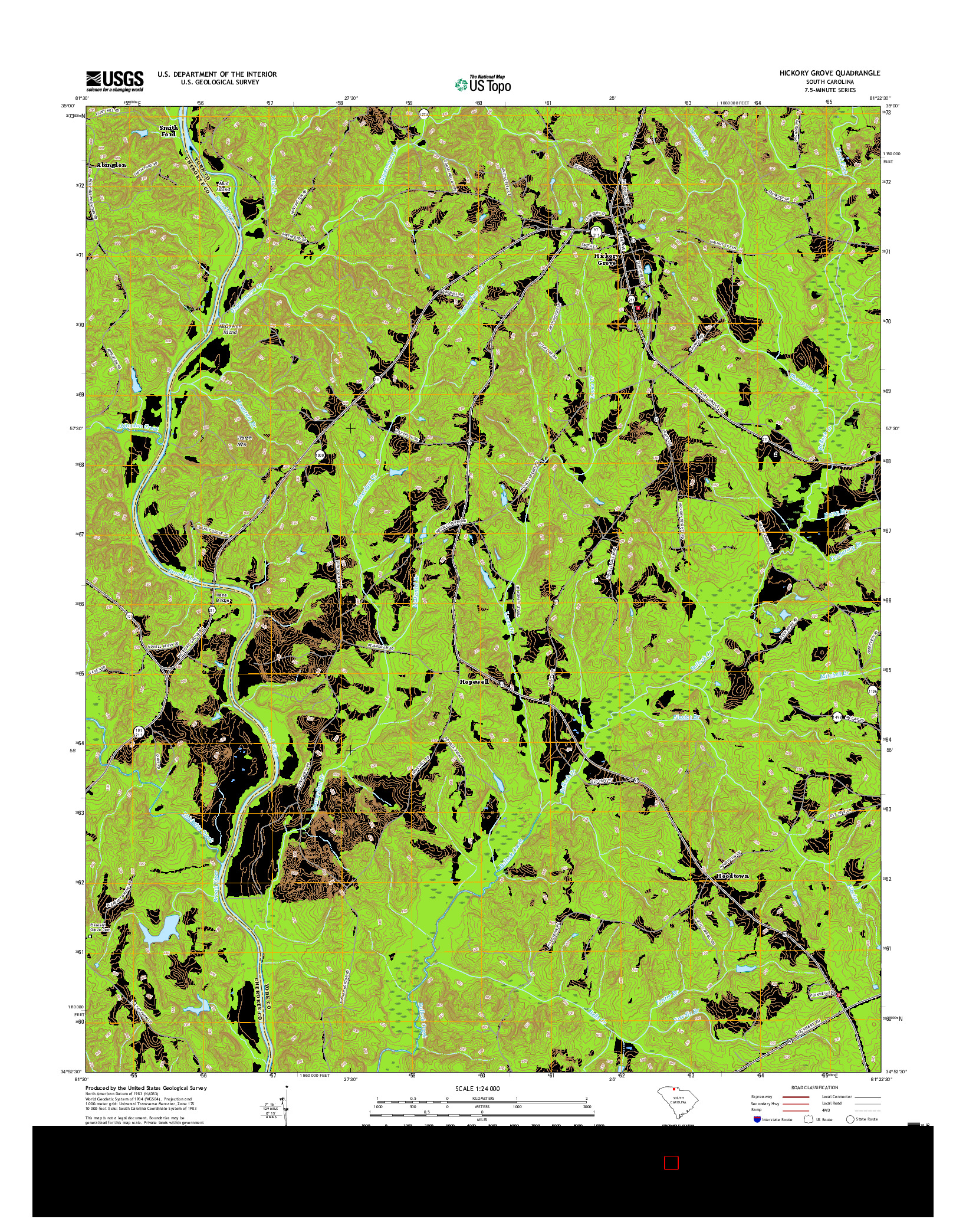 USGS US TOPO 7.5-MINUTE MAP FOR HICKORY GROVE, SC 2017