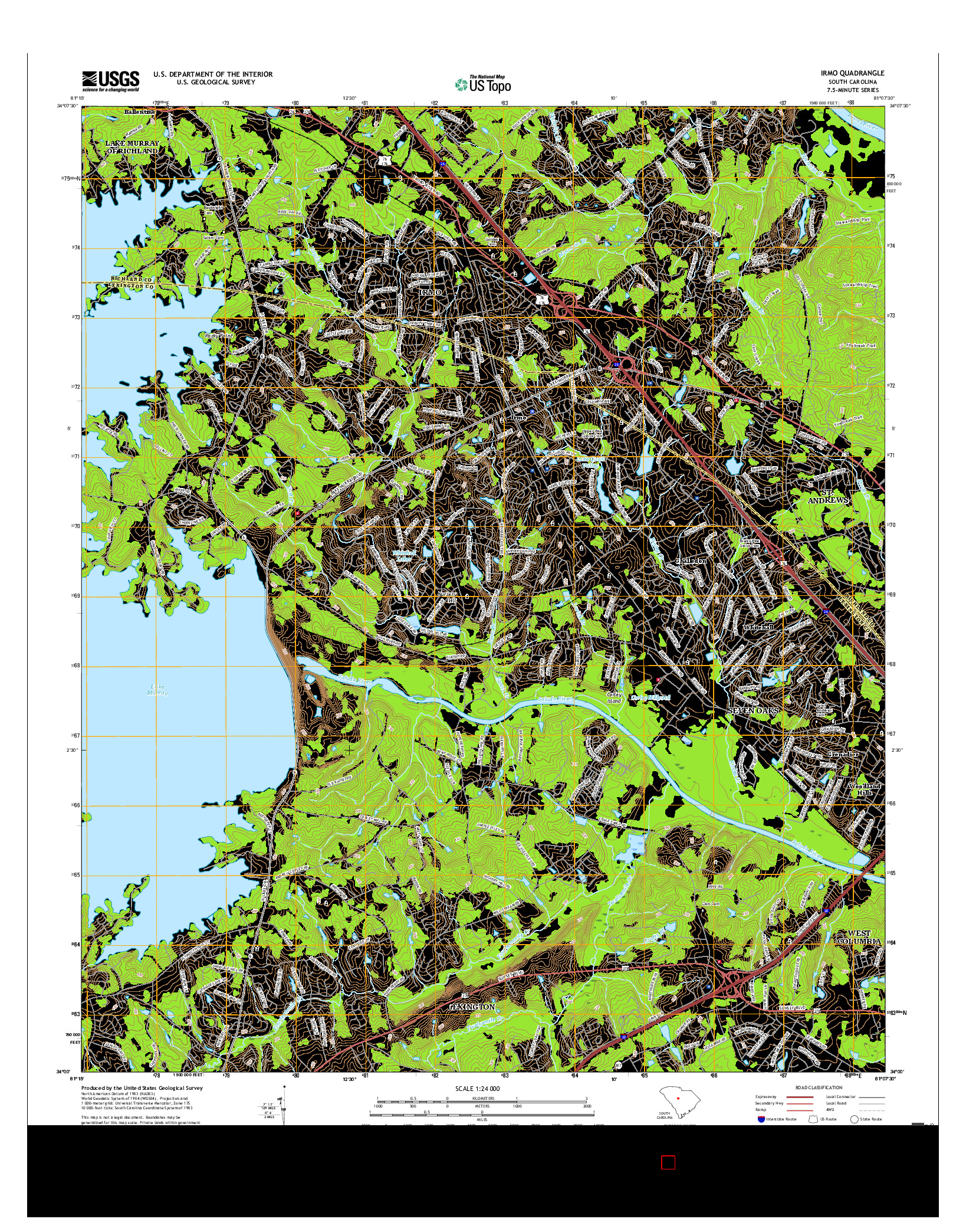 USGS US TOPO 7.5-MINUTE MAP FOR IRMO, SC 2017