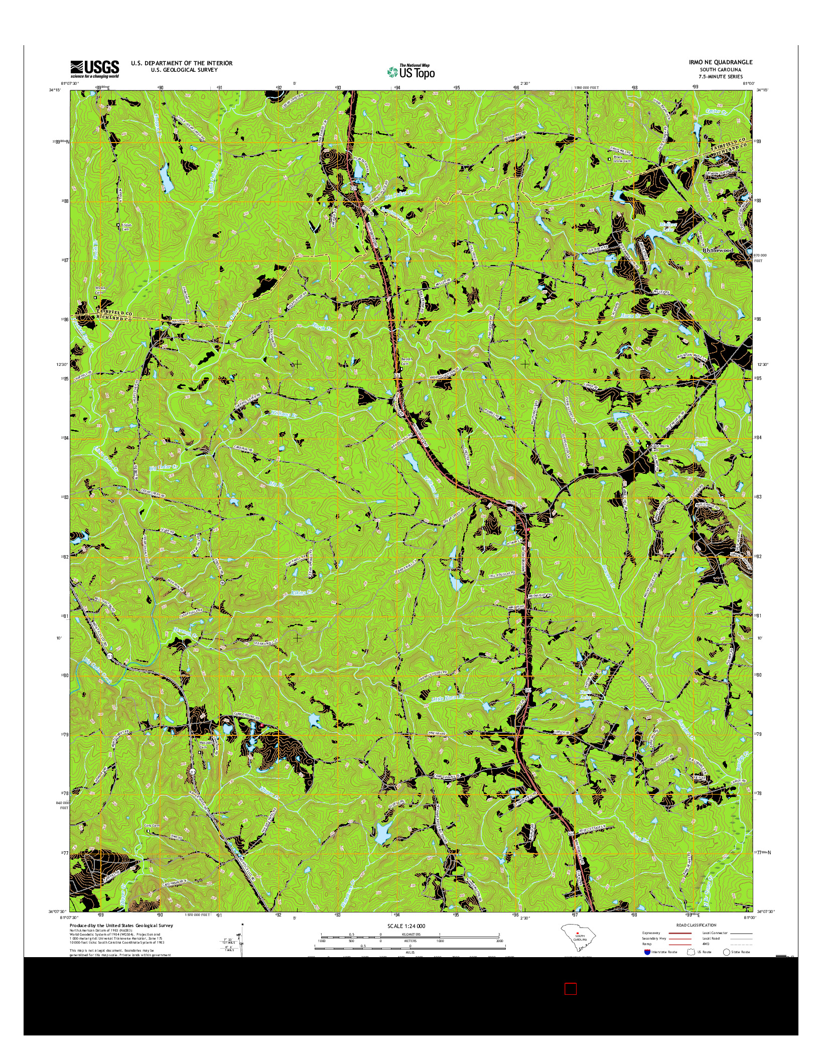 USGS US TOPO 7.5-MINUTE MAP FOR IRMO NE, SC 2017