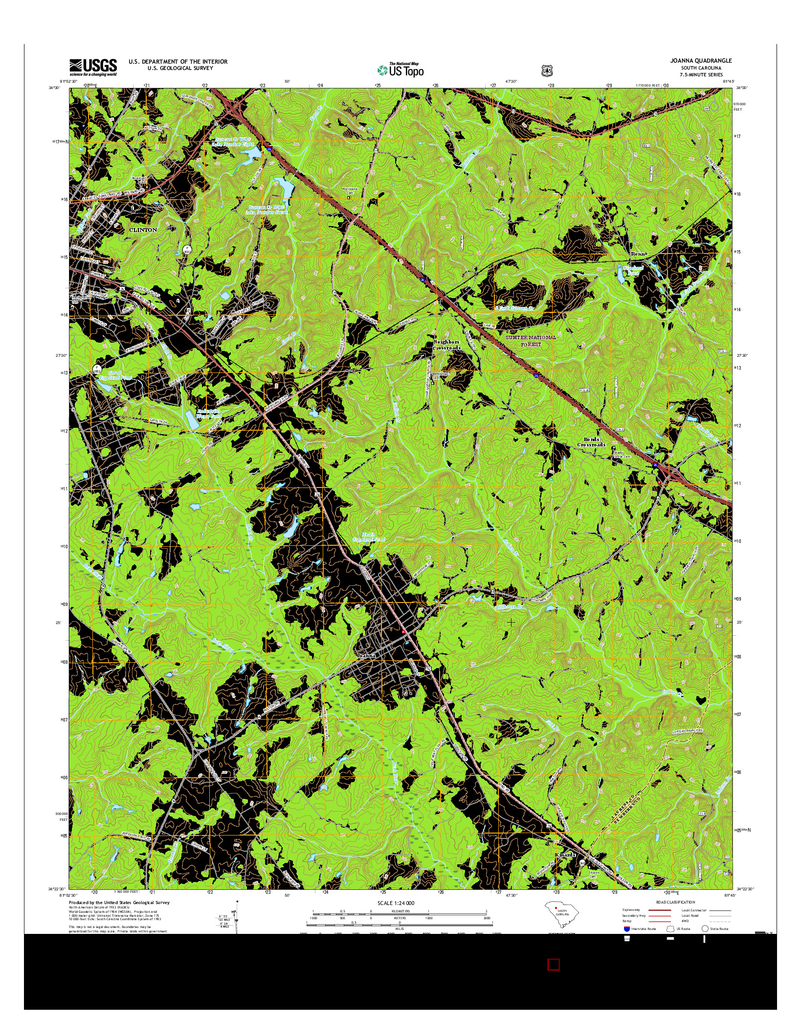 USGS US TOPO 7.5-MINUTE MAP FOR JOANNA, SC 2017