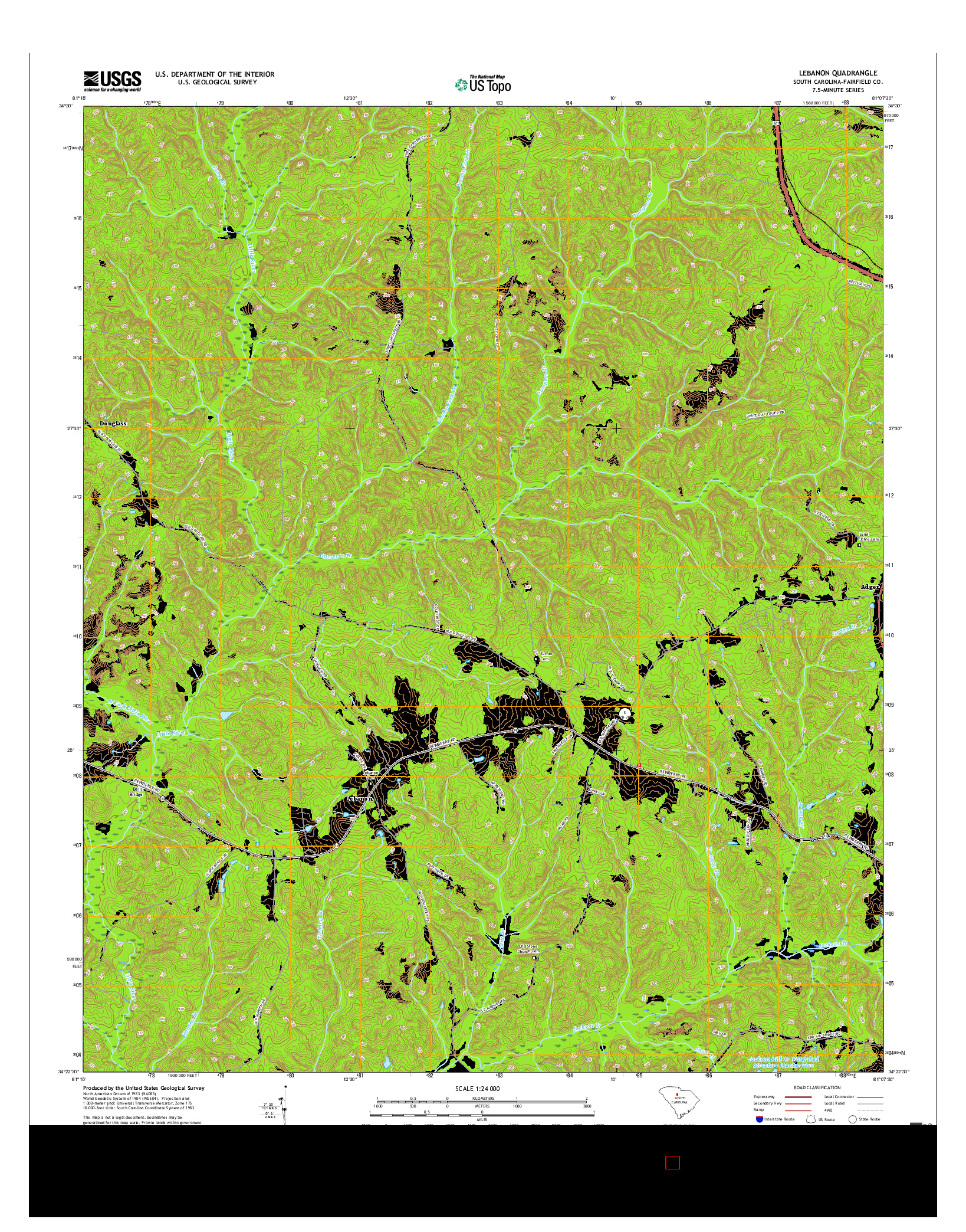 USGS US TOPO 7.5-MINUTE MAP FOR LEBANON, SC 2017