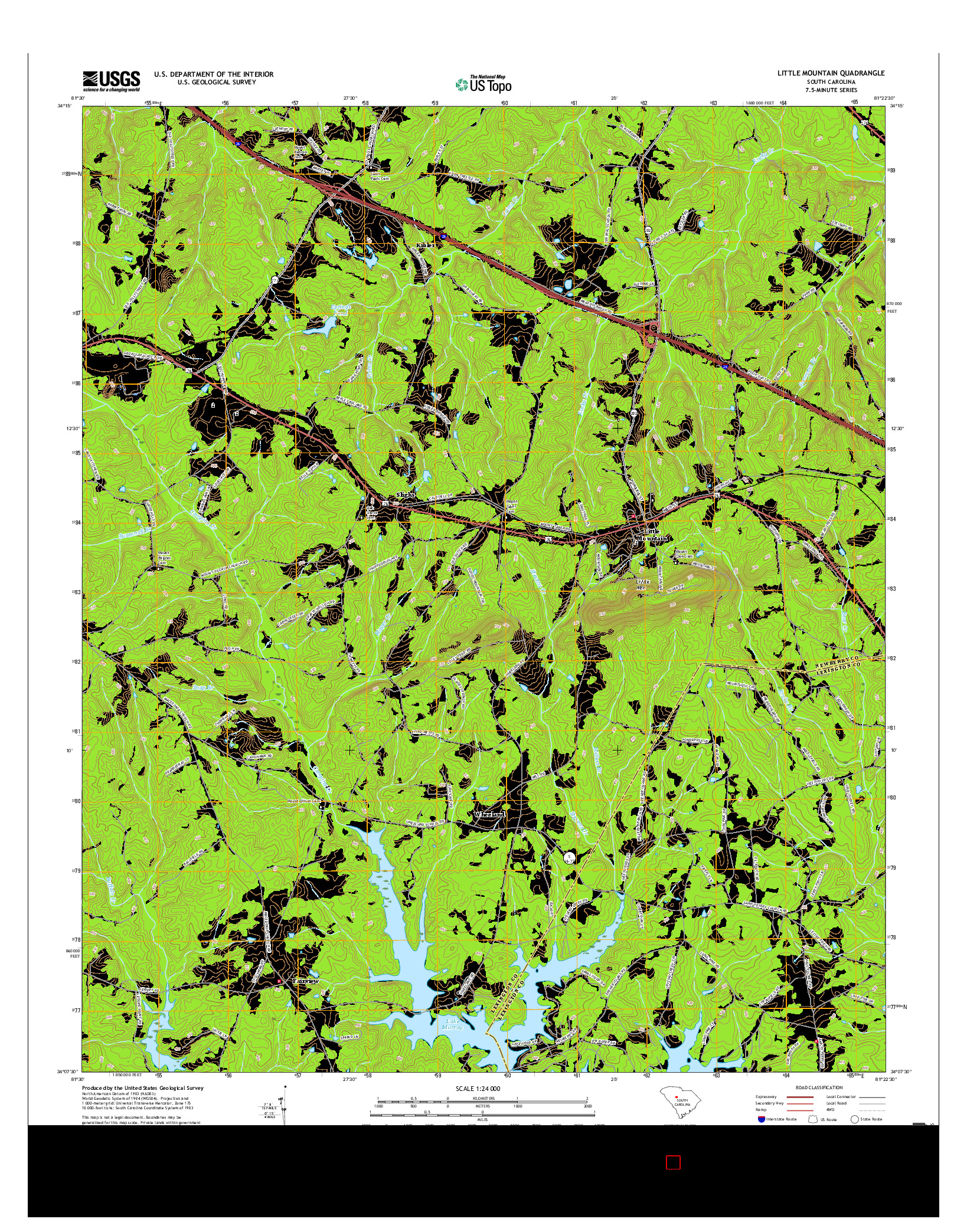 USGS US TOPO 7.5-MINUTE MAP FOR LITTLE MOUNTAIN, SC 2017