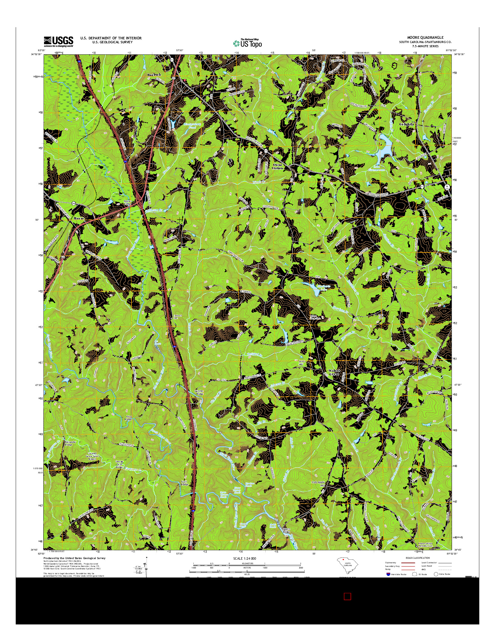 USGS US TOPO 7.5-MINUTE MAP FOR MOORE, SC 2017