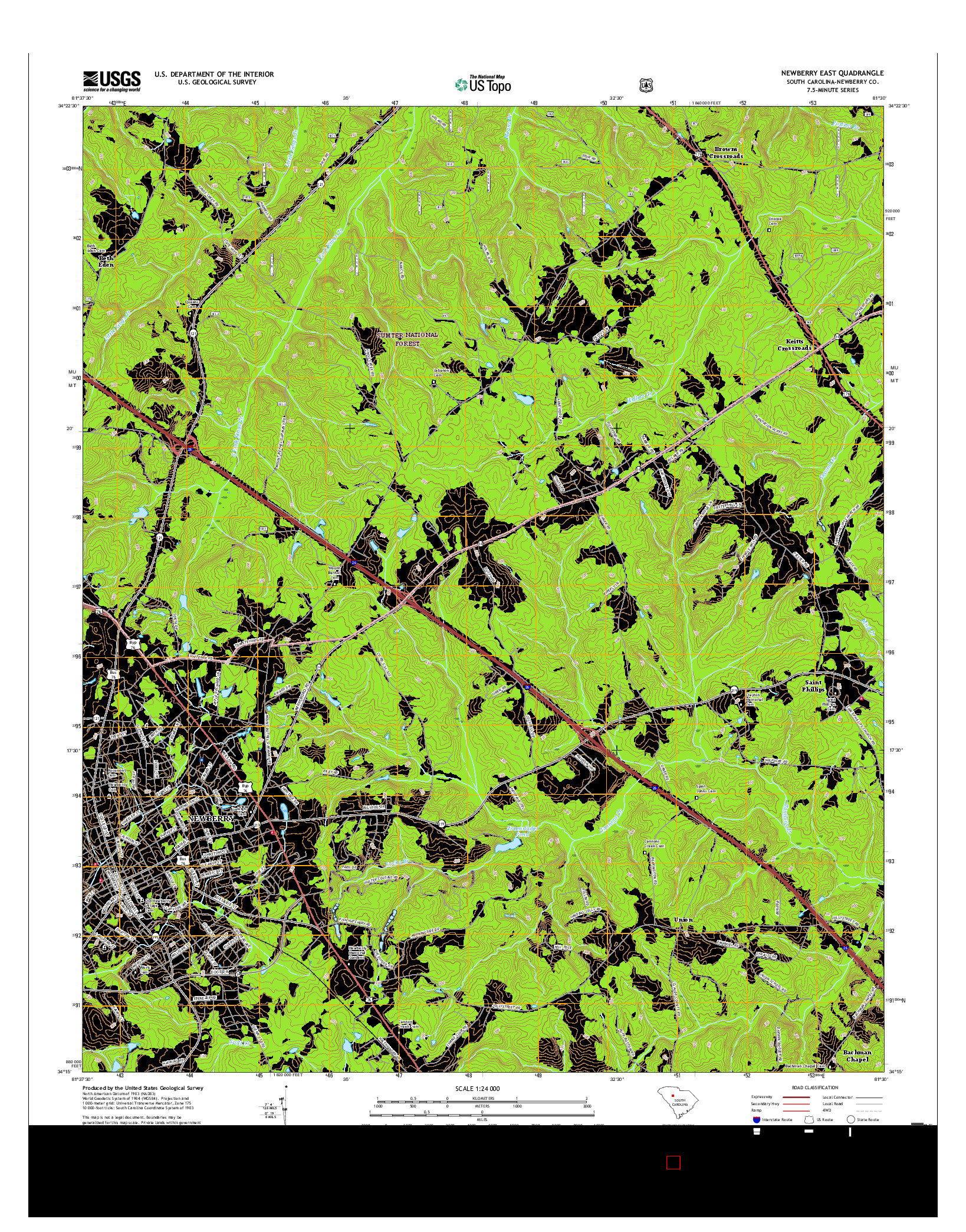 USGS US TOPO 7.5-MINUTE MAP FOR NEWBERRY EAST, SC 2017