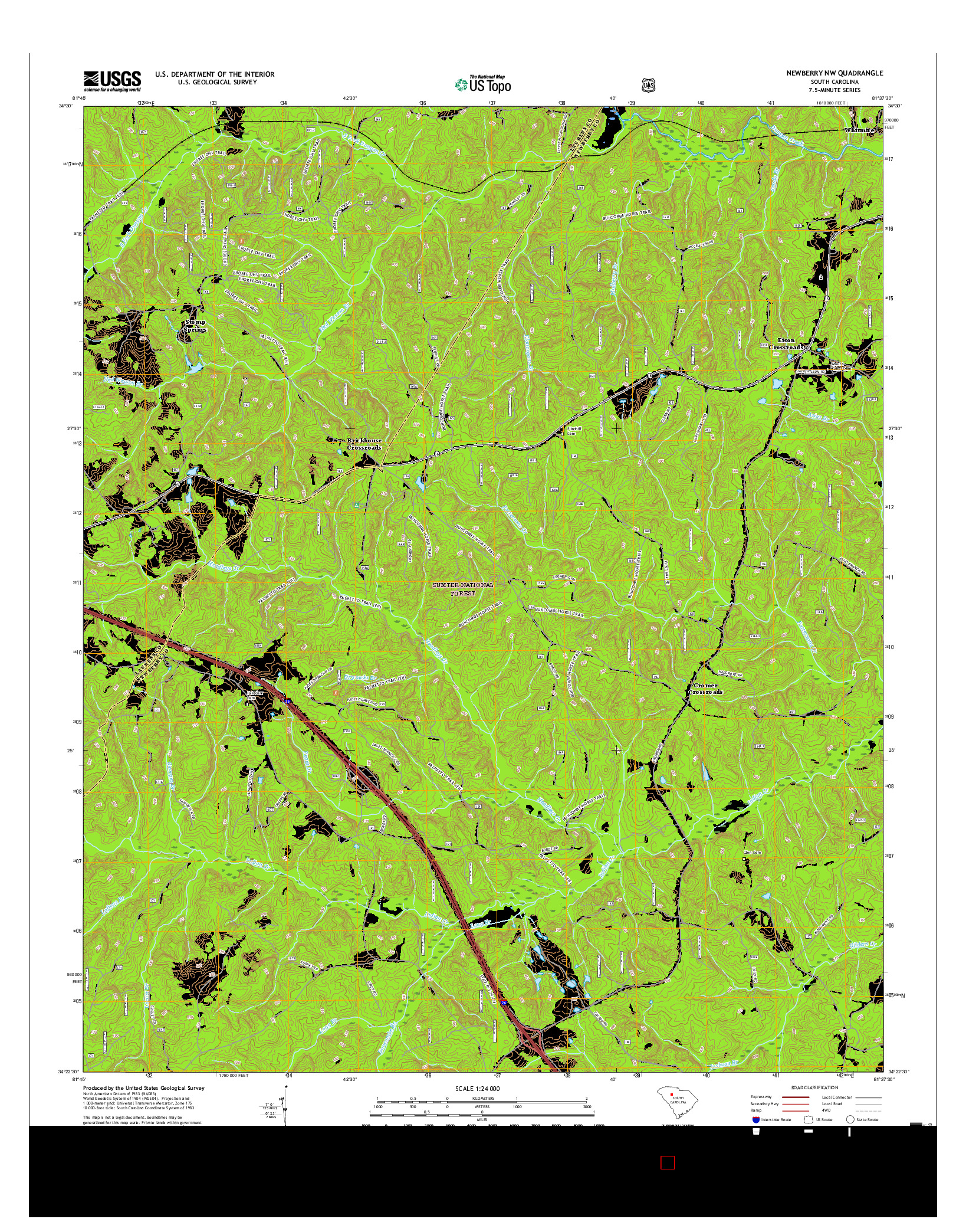 USGS US TOPO 7.5-MINUTE MAP FOR NEWBERRY NW, SC 2017
