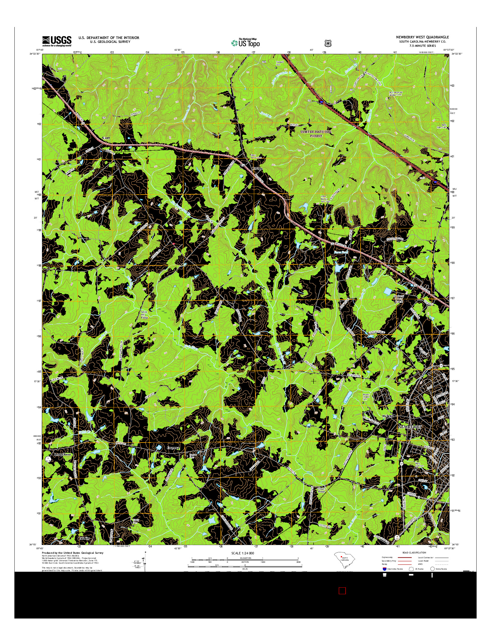 USGS US TOPO 7.5-MINUTE MAP FOR NEWBERRY WEST, SC 2017