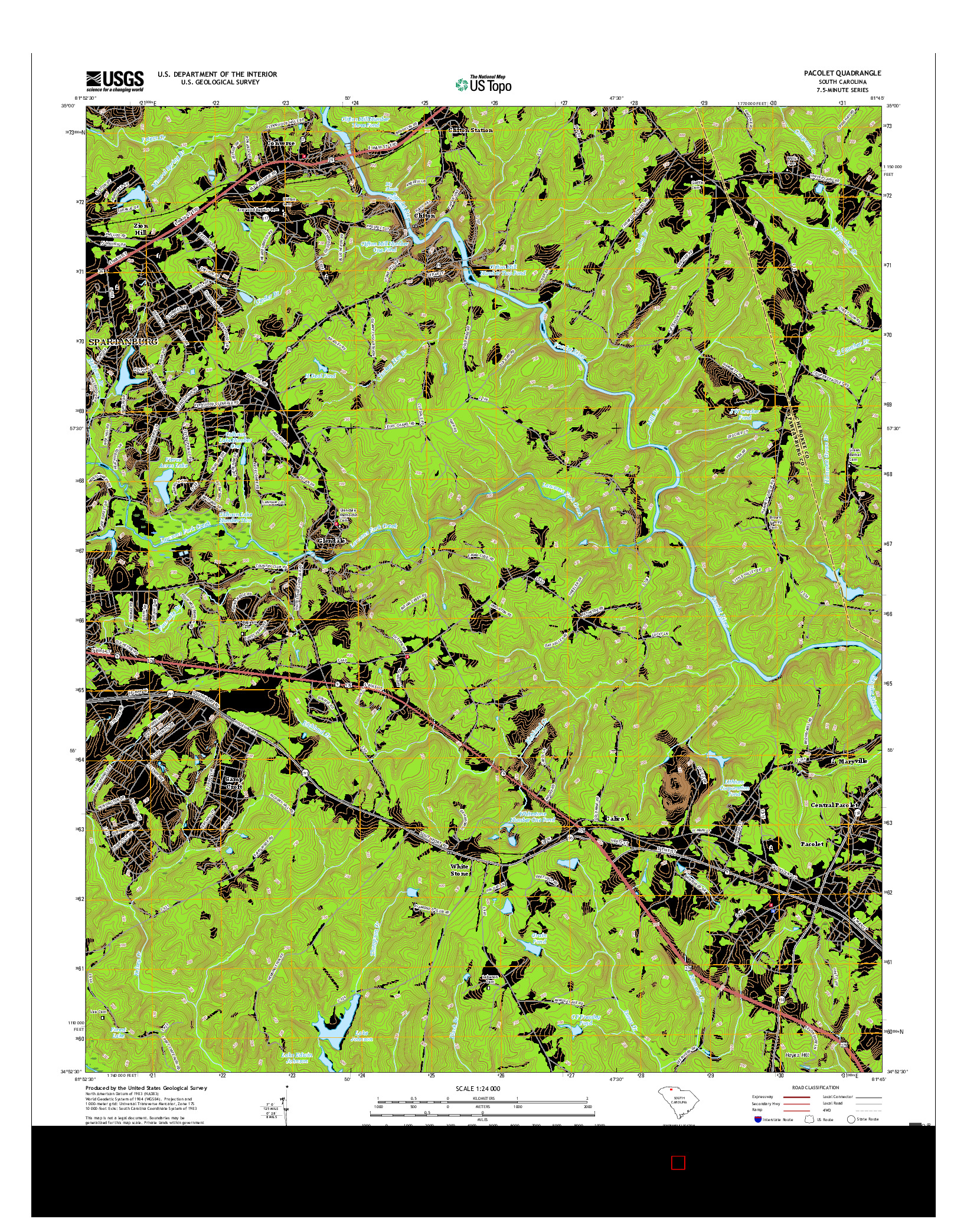 USGS US TOPO 7.5-MINUTE MAP FOR PACOLET, SC 2017