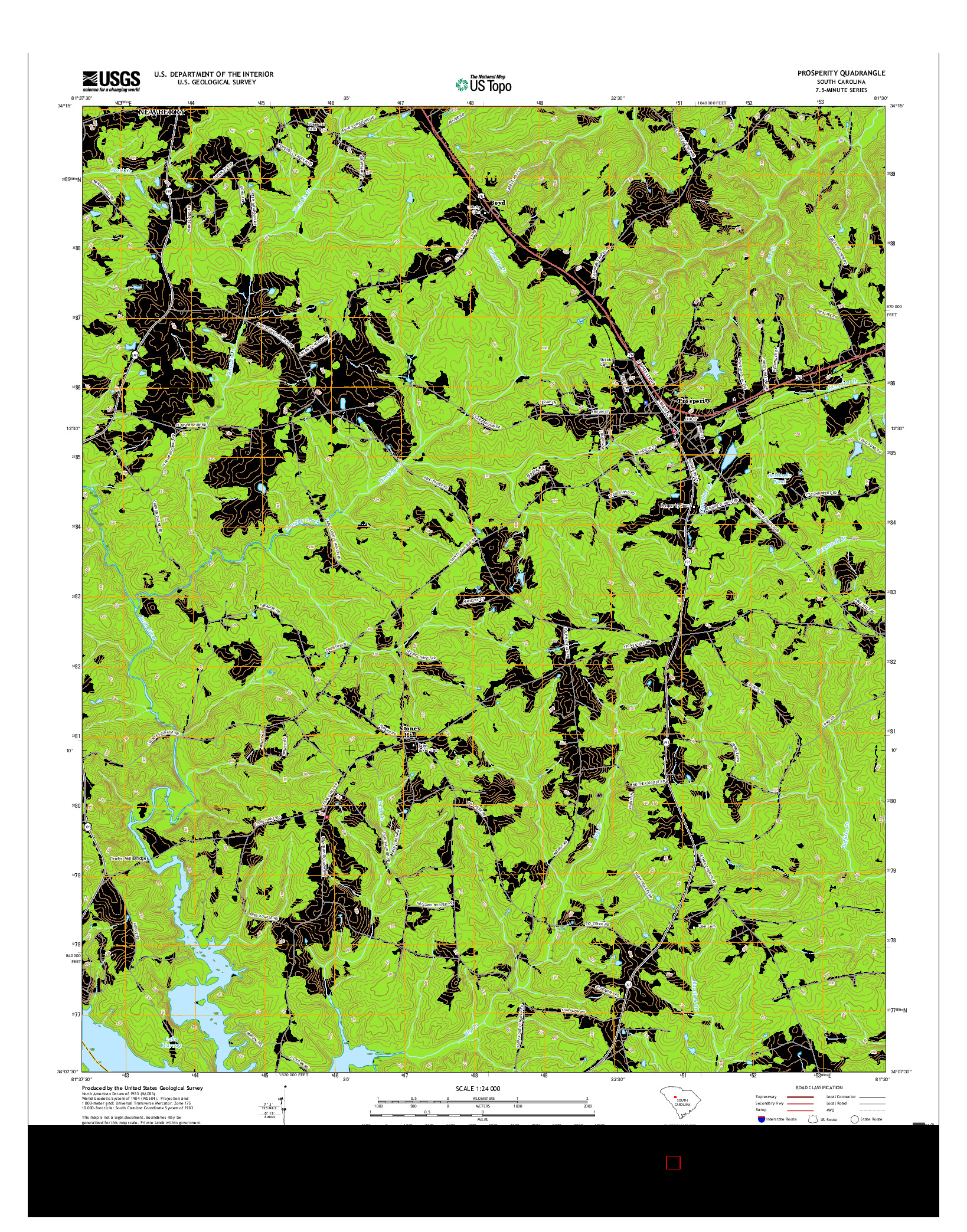 USGS US TOPO 7.5-MINUTE MAP FOR PROSPERITY, SC 2017