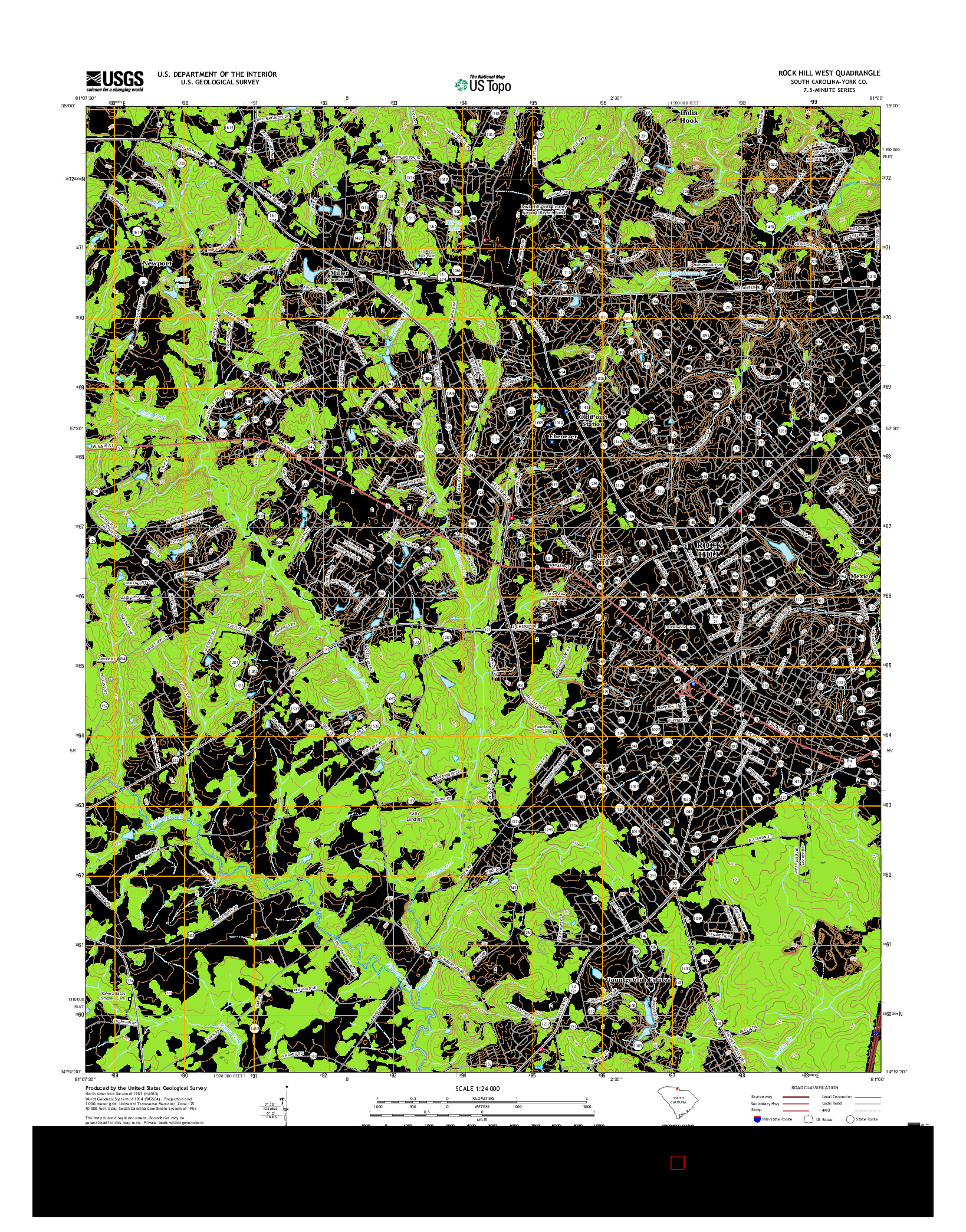 USGS US TOPO 7.5-MINUTE MAP FOR ROCK HILL WEST, SC 2017