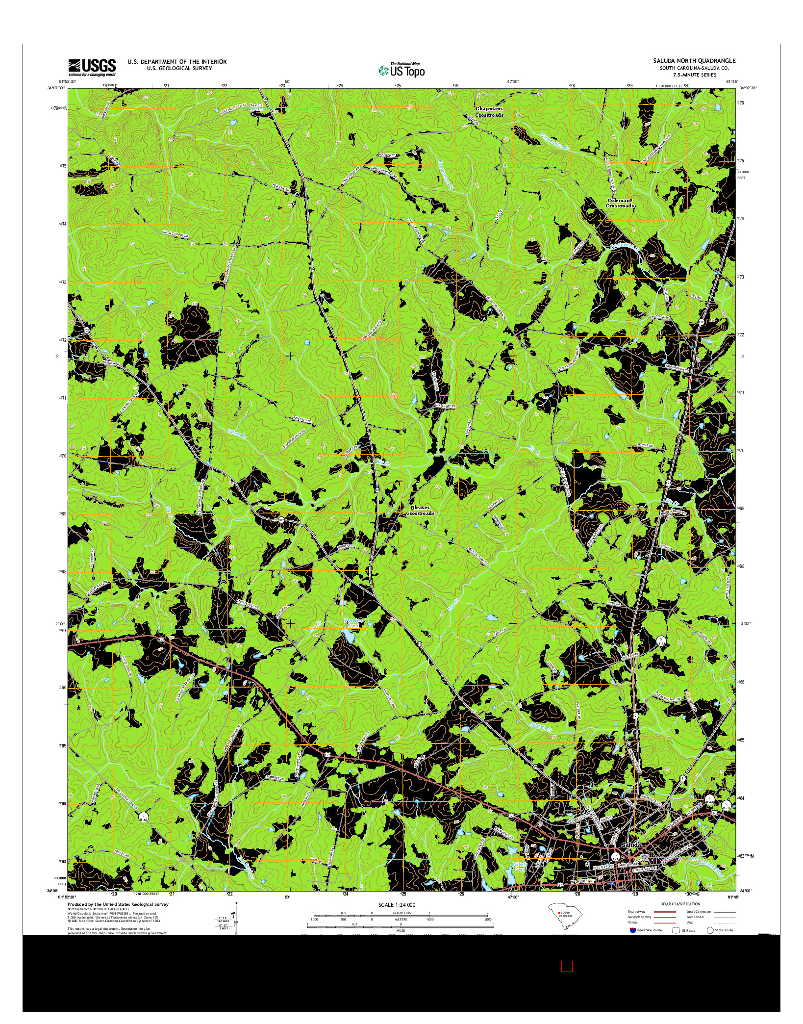 USGS US TOPO 7.5-MINUTE MAP FOR SALUDA NORTH, SC 2017