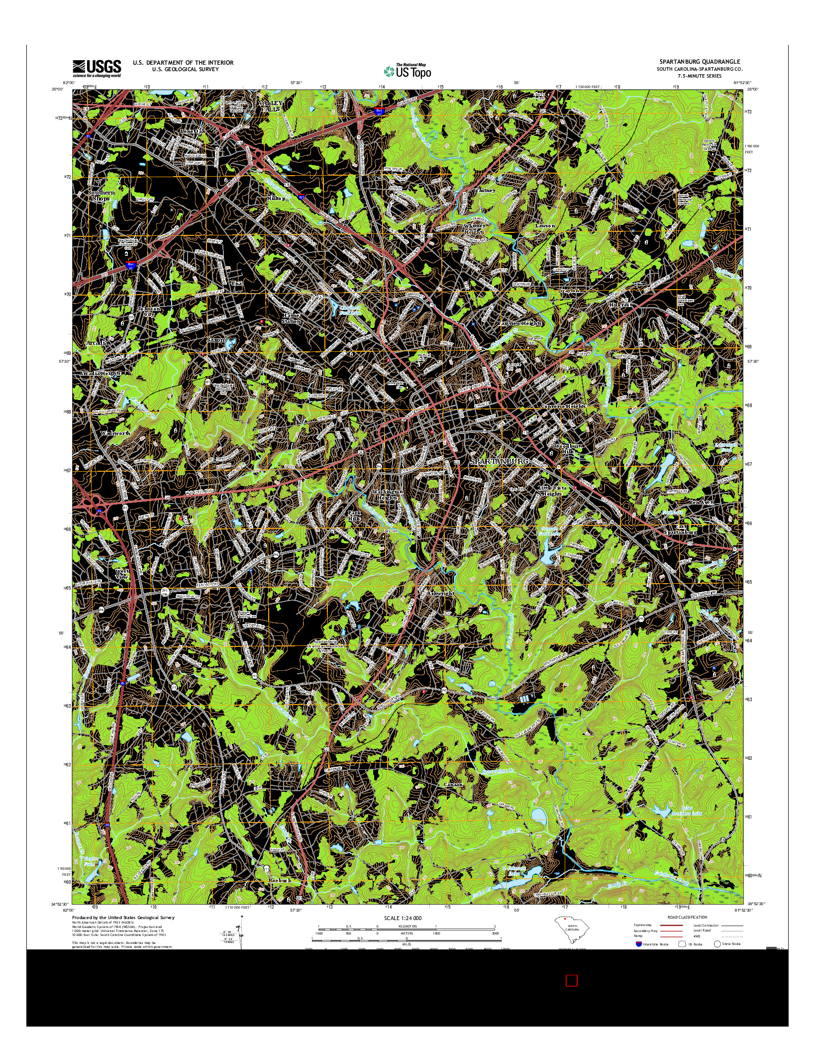 USGS US TOPO 7.5-MINUTE MAP FOR SPARTANBURG, SC 2017